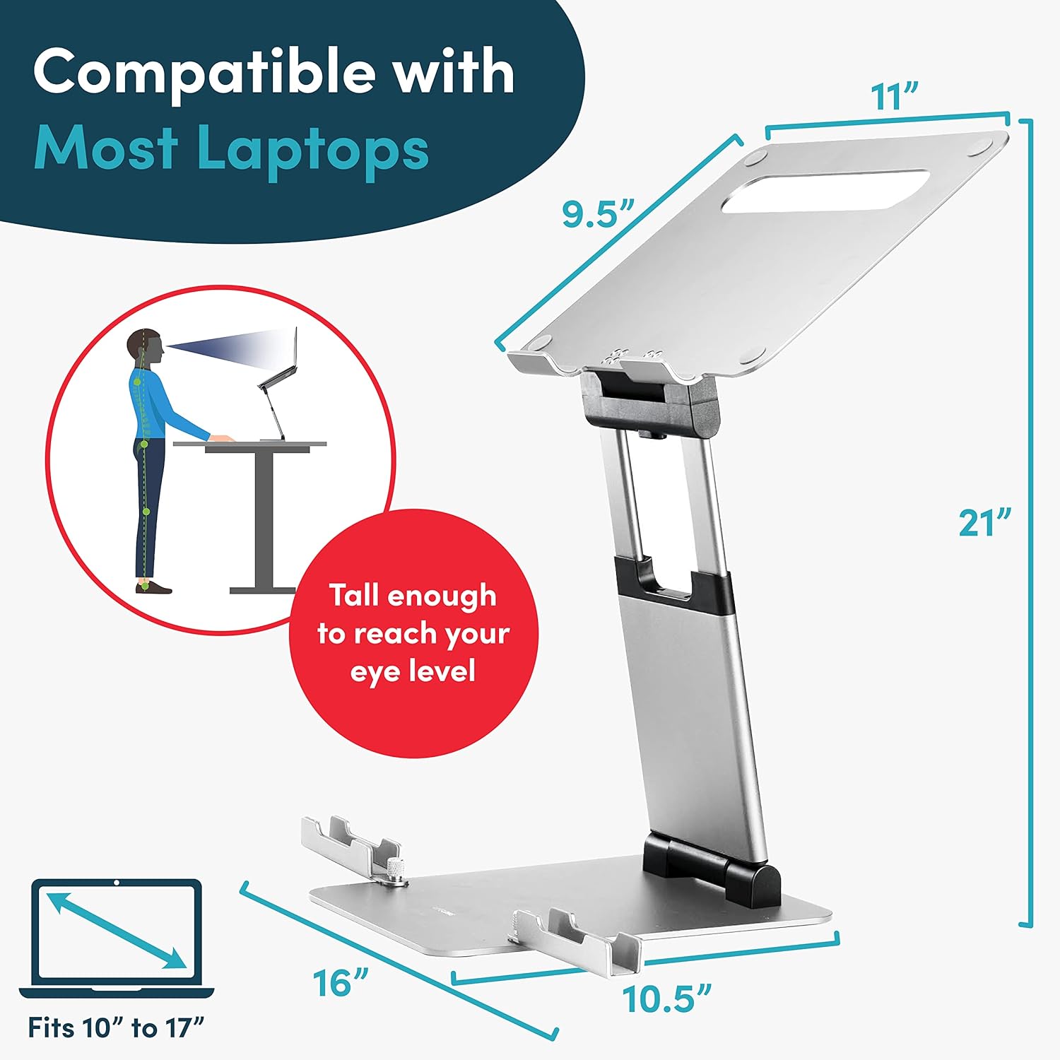 LIFELONG Laptop Stand for Desk, Adjustable Height up to 20", Laptop Riser Computer Pulpit Stand for Laptop, Portable Laptop Stands, Fits MacBook, Laptops 10 15 17 inches Laptop Hol thumbnail 5