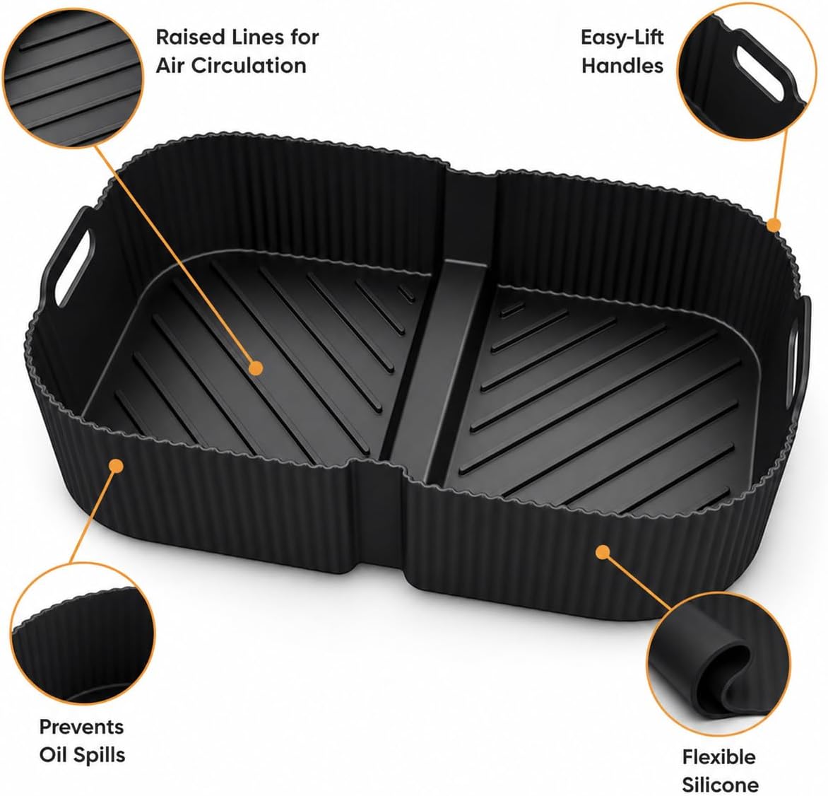 Air Fryer Silicone Liners for Ninja Foodi 11 Quart/Topzee11-QT Large XL MegaZone FlexBasket AD600CO for Ninja Foodi Flexdrawer AF500UK AF500UKCP,Air Fryer Accessories Reusable Sili thumbnail 5