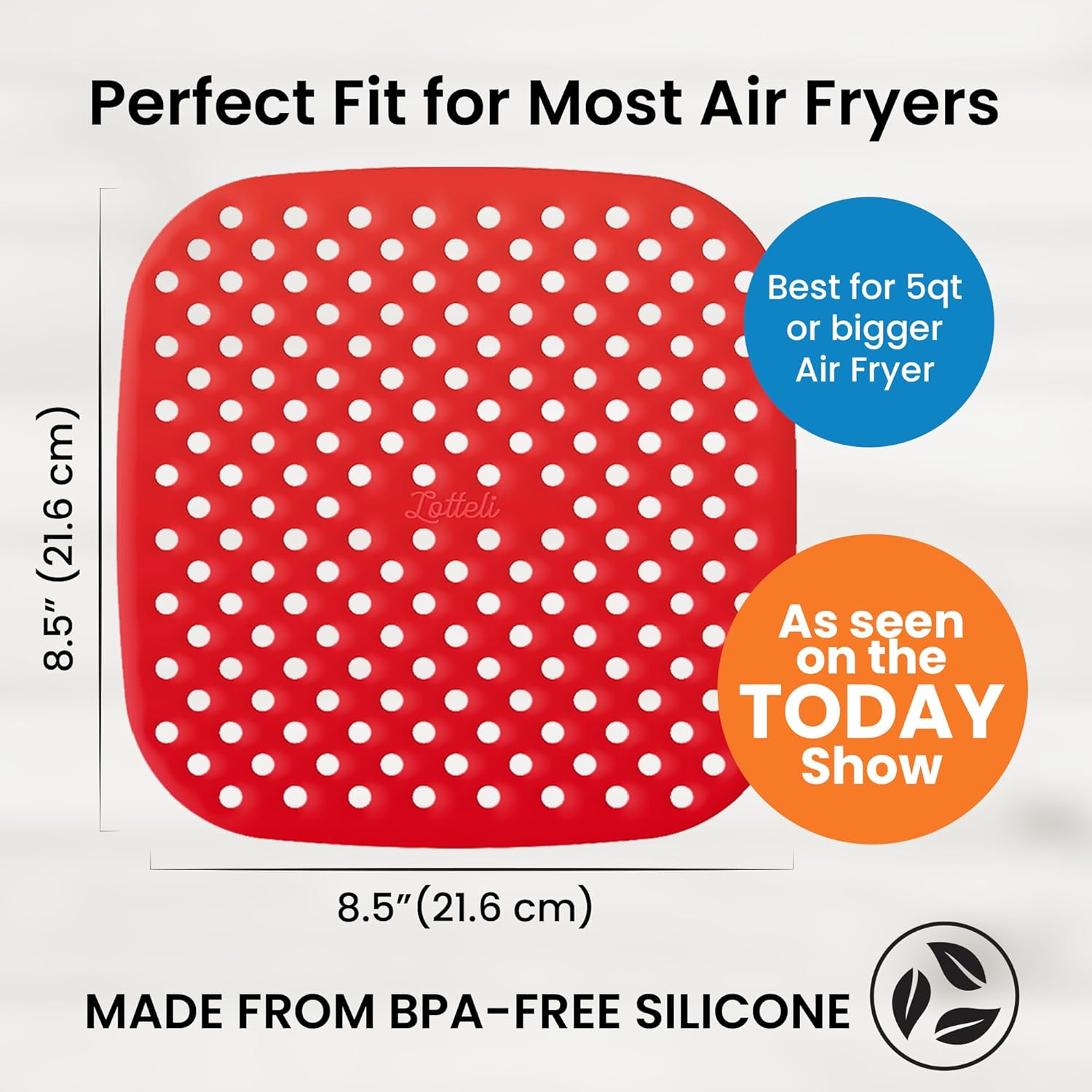 Reusable Air Fryer Liners 3 Pack for 5QT or Bigger - 8.5" Square Silicone Airfryer Liner - Easy to Clean Air Fryer Accessories - Durable Dishwasher Safe Non-Stick Parchment Paper R