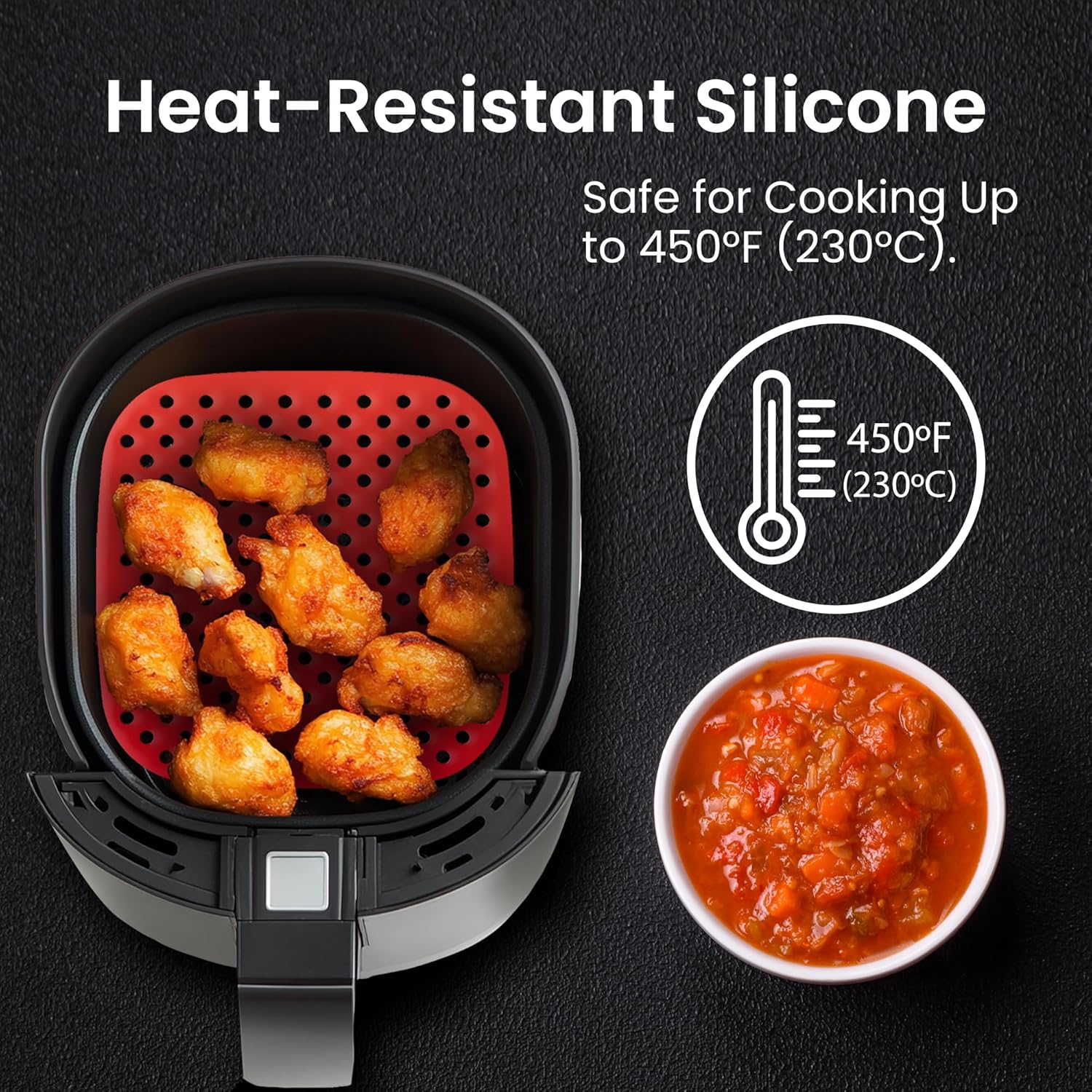 Reusable Air Fryer Liners 3 Pack for 5QT or Bigger - 8.5" Square Silicone Airfryer Liner - Easy to Clean Air Fryer Accessories - Durable Dishwasher Safe Non-Stick Parchment Paper R
