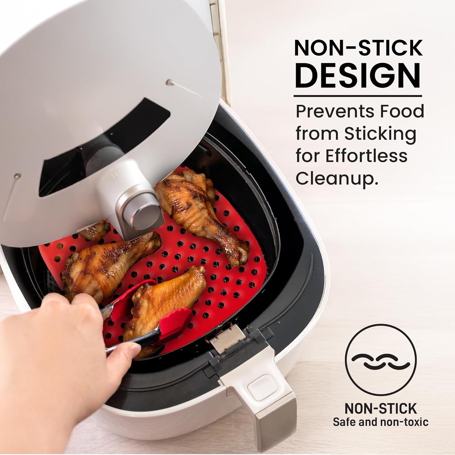Reusable Air Fryer Liners 3 Pack for 5QT or Bigger - 8.5" Square Silicone Airfryer Liner - Easy to Clean Air Fryer Accessories - Durable Dishwasher Safe Non-Stick Parchment Paper R