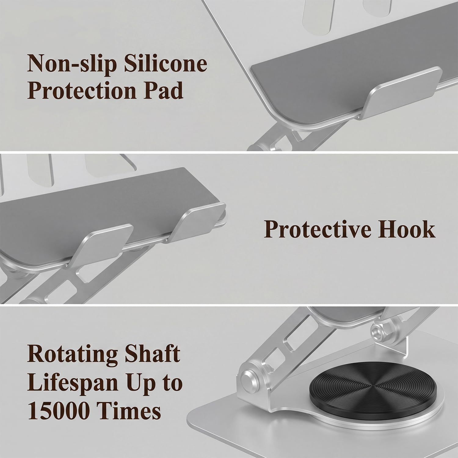 360° Rotatable Aluminum Tablet Book Stand, Foldable Height Angle Adjustable Ergonomic Desk Riser, Ventilated Cooling Holder with Anti-Slip Silicone Pads, for Home Office Study