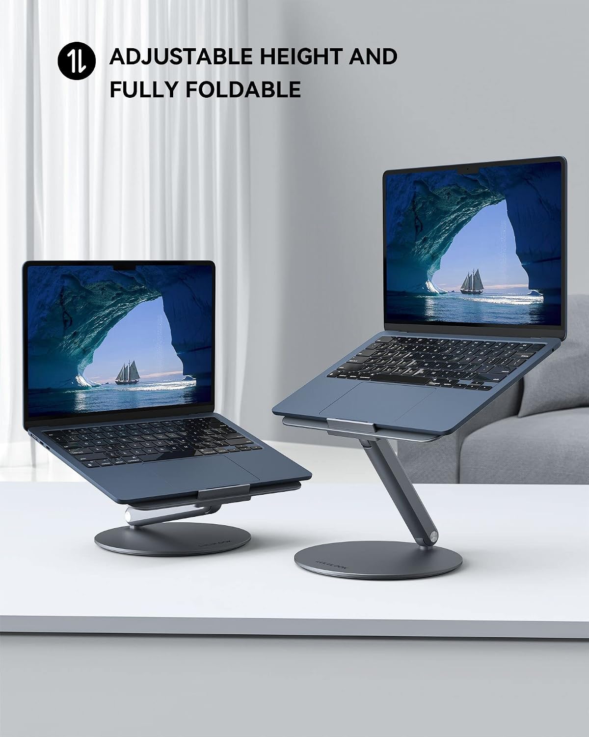LULULOOK Laptop Stand, Foldable Laptop Stand with 360 Rotating Base, 360° Swivel Adjustable Aluminum Ergonomic Computer Stand for Desk Compatible with MacBook Pro/Air, Dell, Laptop thumbnail 3