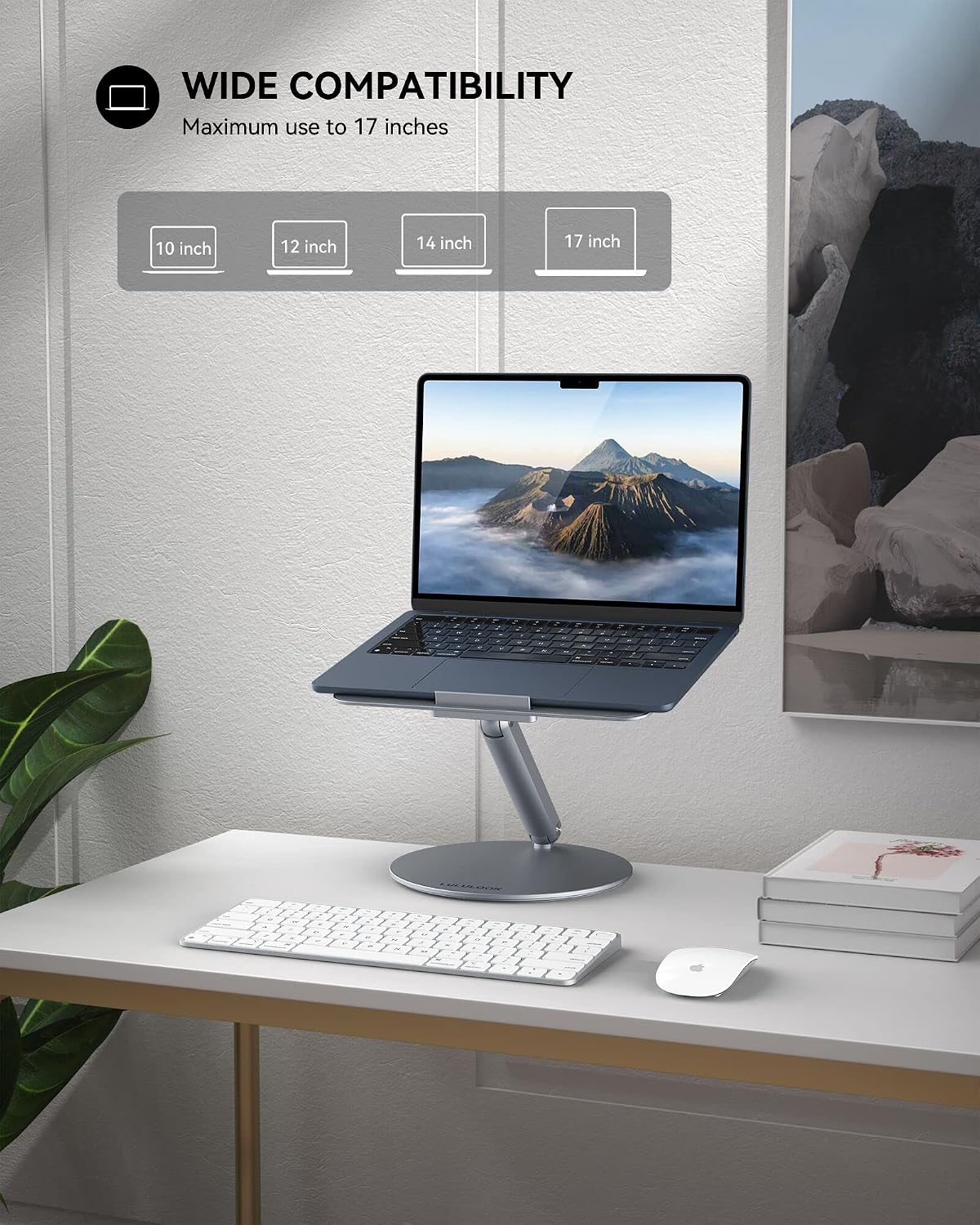 LULULOOK Laptop Stand, Foldable Laptop Stand with 360 Rotating Base, 360° Swivel Adjustable Aluminum Ergonomic Computer Stand for Desk Compatible with MacBook Pro/Air, Dell, Laptop thumbnail 5
