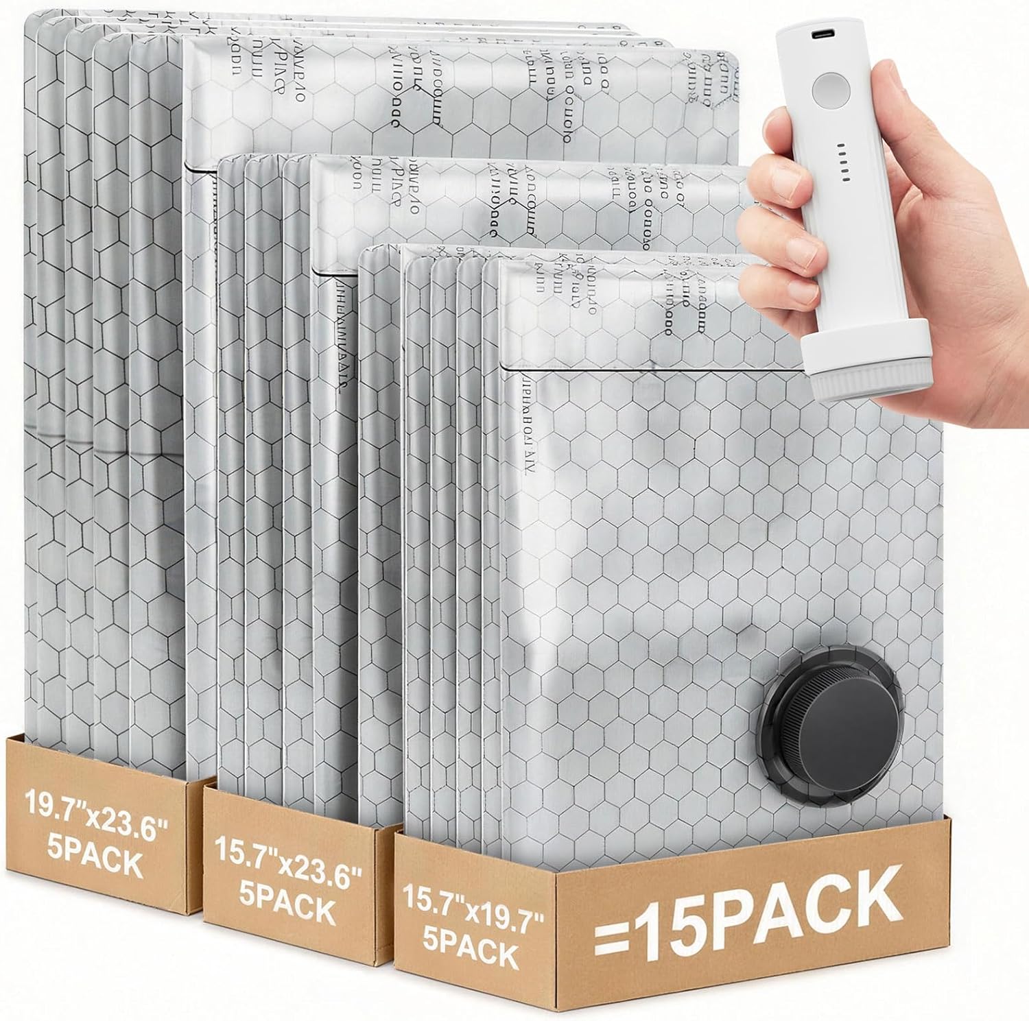 Travel Vacuum Bags with Cordless Pump, Vacuum Bags for Travel, Vacuum Sealer Bags for Clothes, Space Saver Vacuum Storage Bags for Luggage, Reusable Vacuum Packing Bags for Clothin