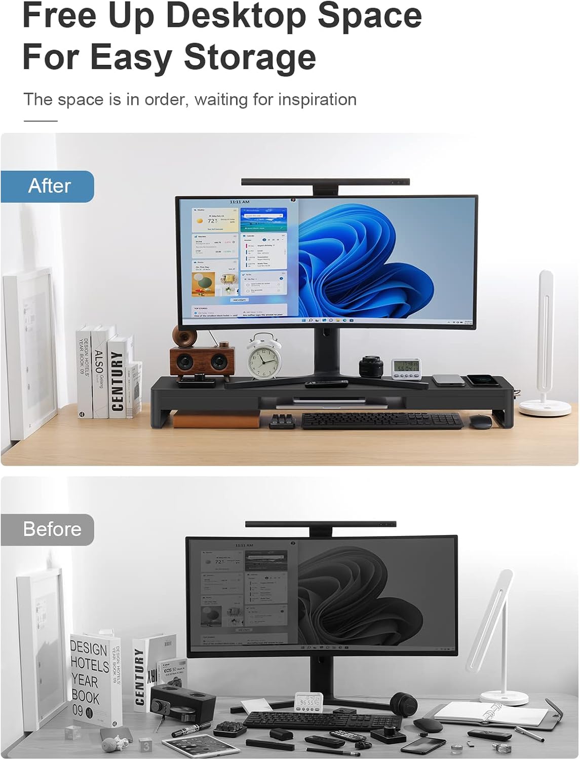 meatanty Dual Monitor Stand Riser with 2 Drawers,4 USB Ports and Charging Pad,Metal Monitor Stand for 2 Monitors Supports Transfer Data and Charging,Desk Organizer for PC(38.7 inch thumbnail 5