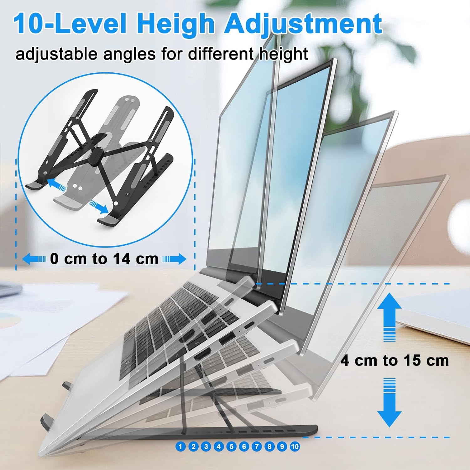 Laptop Stand for Desk, Ergonomic Computer Stand Laptop Holder 10 Angle Adjustable, Portable Laptop Stand Laptop Riser Compatible with All Laptops Efficient Cooling thumbnail 4