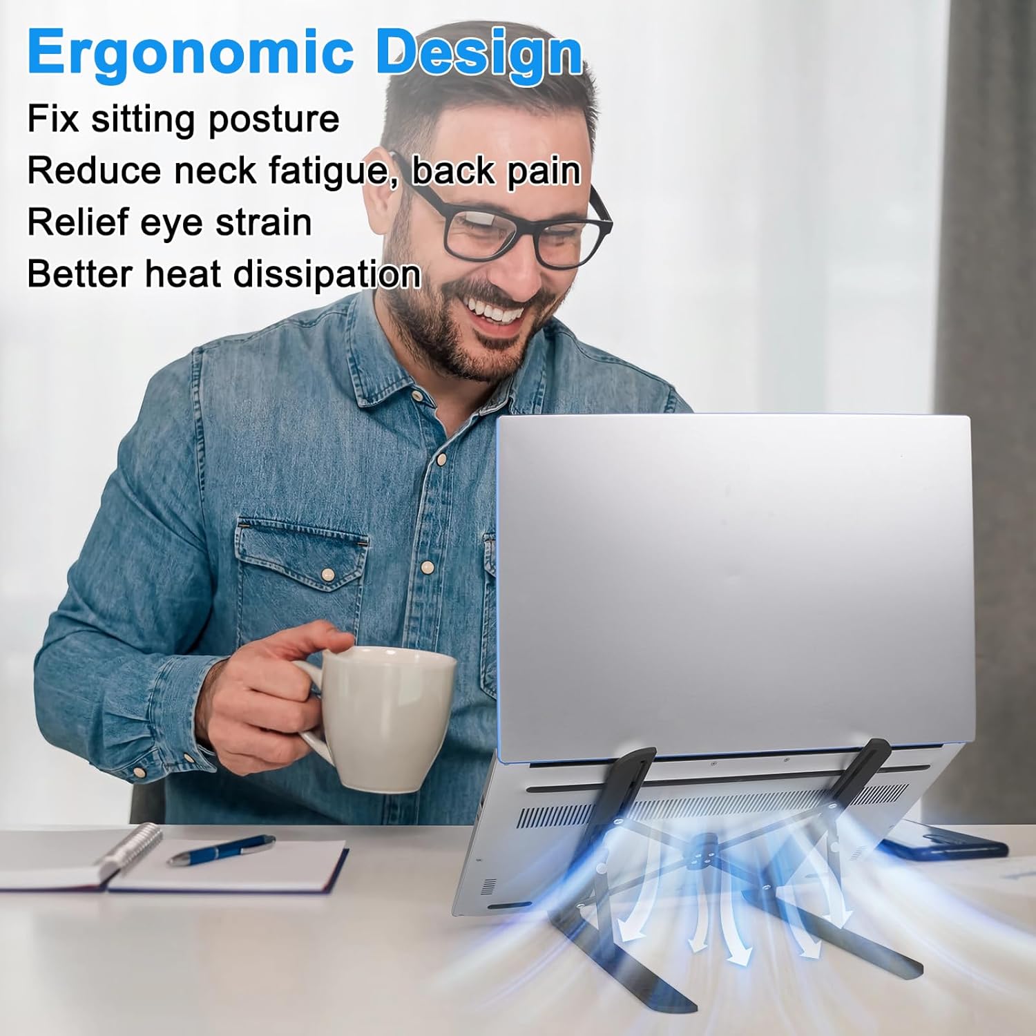 Laptop Stand for Desk, Ergonomic Computer Stand Laptop Holder 10 Angle Adjustable, Portable Laptop Stand Laptop Riser Compatible with All Laptops Efficient Cooling thumbnail 5
