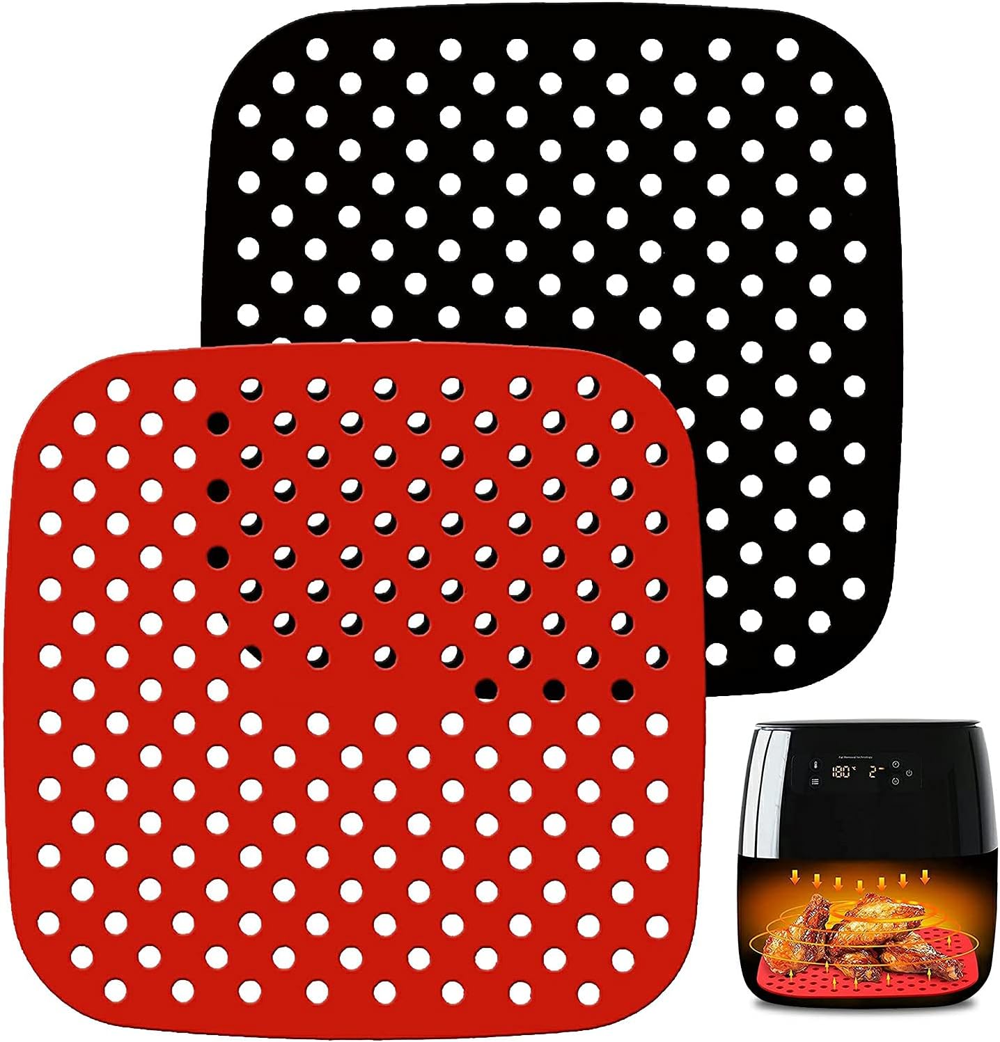 Silicone Air Fryer Liners, 2PCS Original Reusable Square Air Fryer Liners, Non-Stick Silicone Air Fryer Mats, Non-Stick Silicone Mats, Air Fryer Accessories for Most Air Fryers, 8. thumbnail 1
