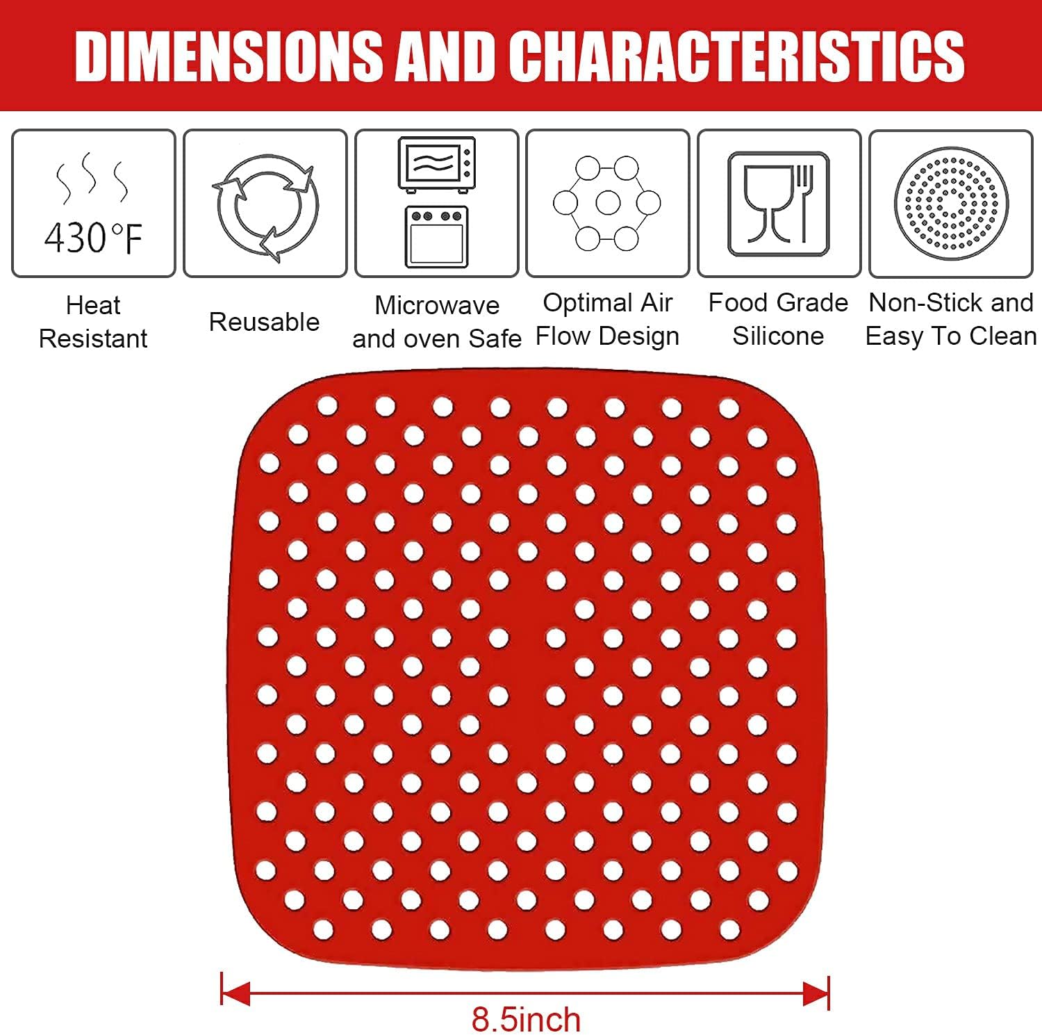 Silicone Air Fryer Liners, 2PCS Original Reusable Square Air Fryer Liners, Non-Stick Silicone Air Fryer Mats, Non-Stick Silicone Mats, Air Fryer Accessories for Most Air Fryers, 8. thumbnail 2