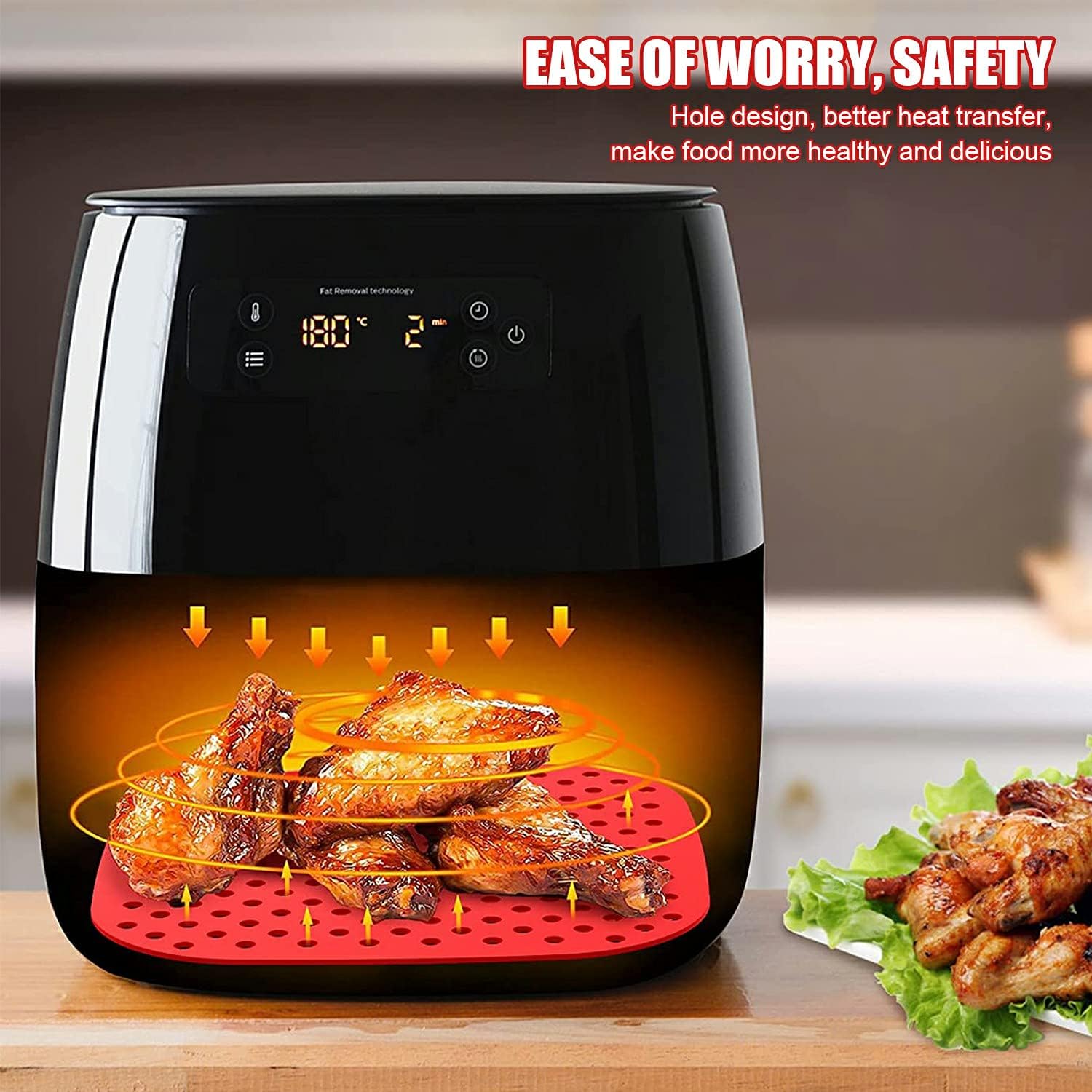 Silicone Air Fryer Liners, 2PCS Original Reusable Square Air Fryer Liners, Non-Stick Silicone Air Fryer Mats, Non-Stick Silicone Mats, Air Fryer Accessories for Most Air Fryers, 8. thumbnail 5