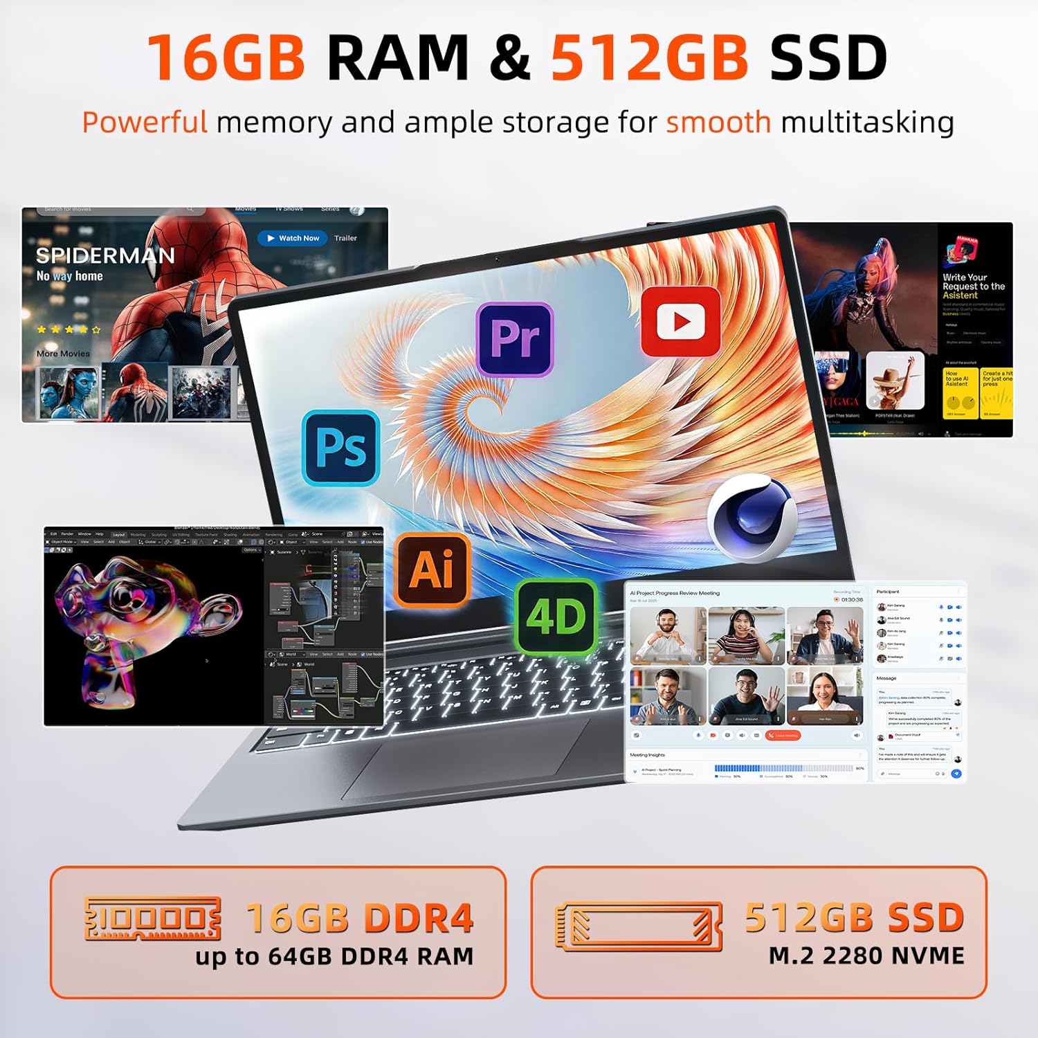 Ordinateur portable MELIUNA 15,6 po Ryzen 5, 16 Go RAM, 512 Go SSD thumbnail 4