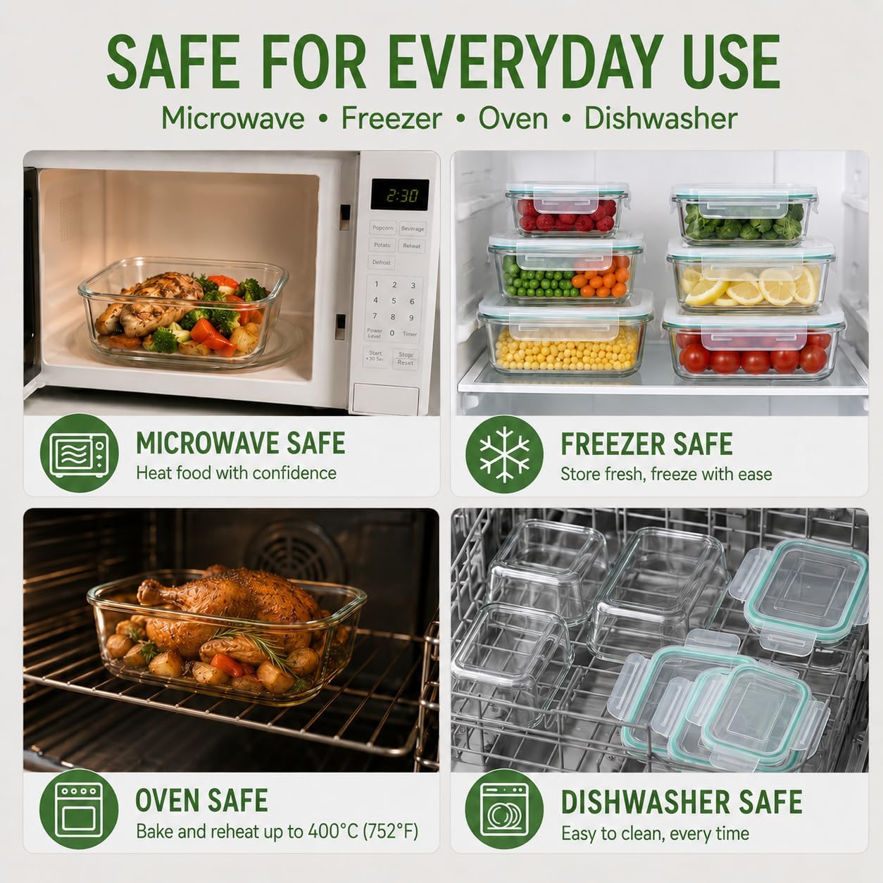 8 Pack Glass Food Storage Containers with Lids Airtight Meal Prep Containers Set, Borosilicate Glass Food Storage Containers, BPA-Free Lids, Microwave, Oven, Freezer & Dishwasher S thumbnail 5