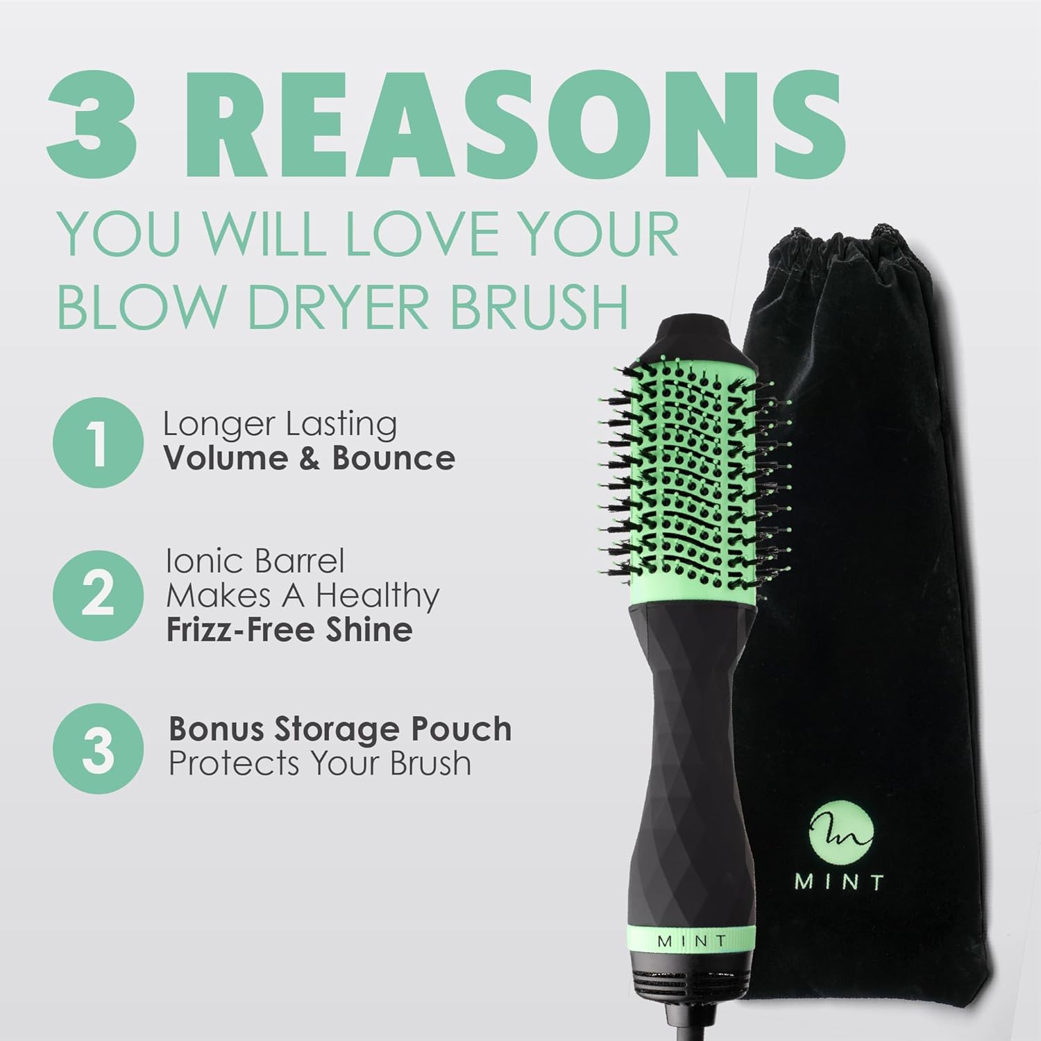 MINT Professional Series 5-in-1 Blow Dryer Brush Hair Styler by MINT | Powerful Frizz-Eliminating Ionic Hair Dryer Brush | Blowout Brush Straightens & Smooths | Hot Air Brush Volumizer for Fine/Thick Hair