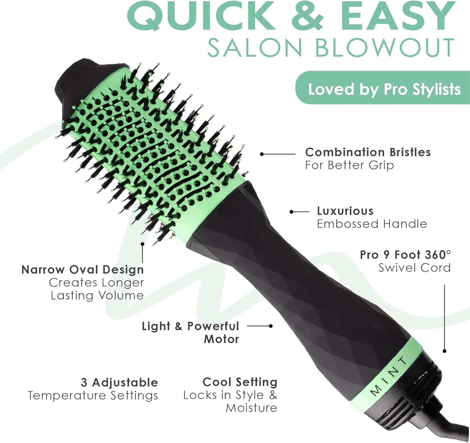 MINT Professional Series 5-in-1 Blow Dryer Brush Hair Styler by MINT | Powerful Frizz-Eliminating Ionic Hair Dryer Brush | Blowout Brush Straightens & Smooths | Hot Air Brush Volumizer for Fine/Thick Hair