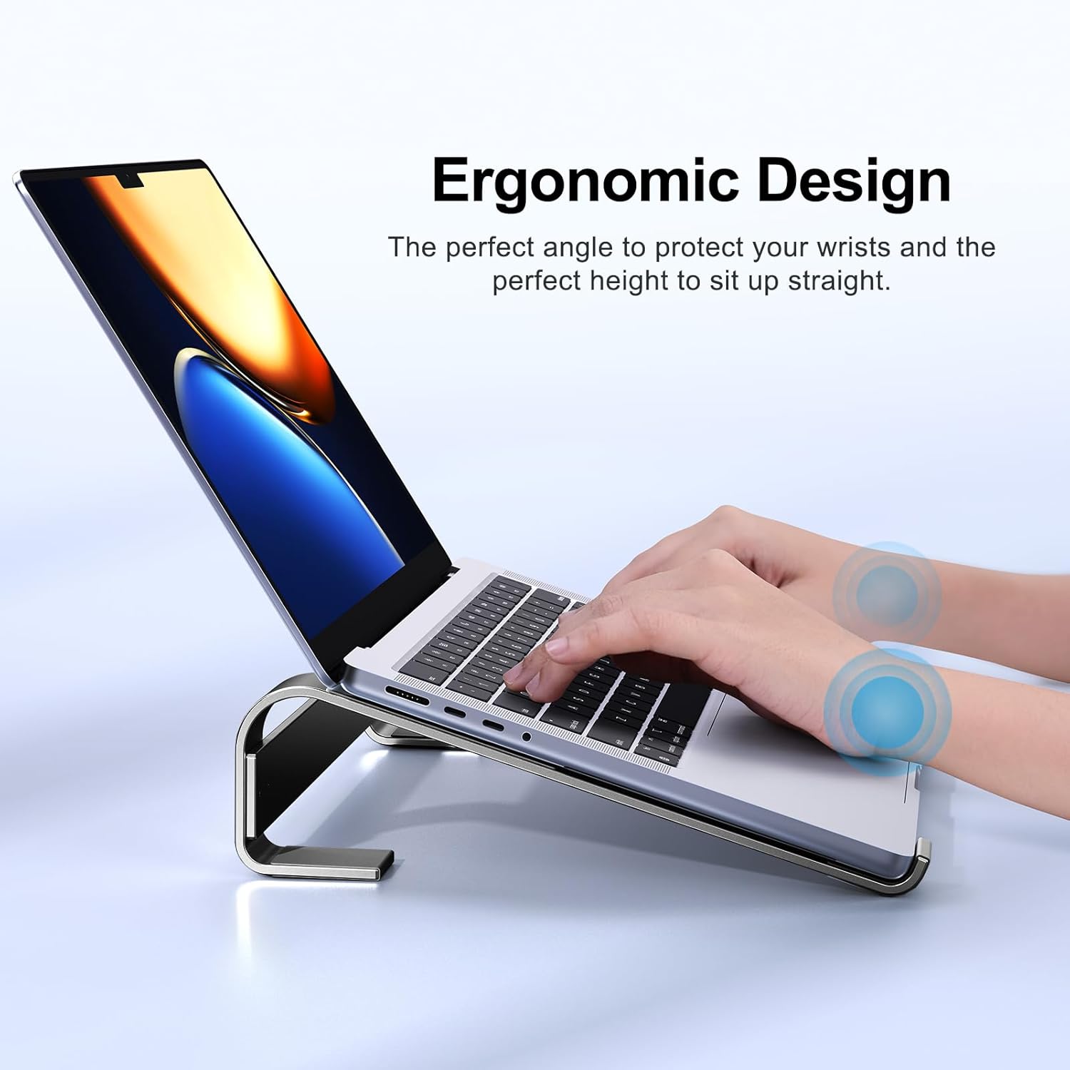 MOKURU Laptop Riser for Desk - Aluminum Ergonomic Computer Stand for Laptop Cooling - Compatible with MacBook Pro/Air, Dell, HP, Lenovo, 10-17.3'', Black thumbnail 2