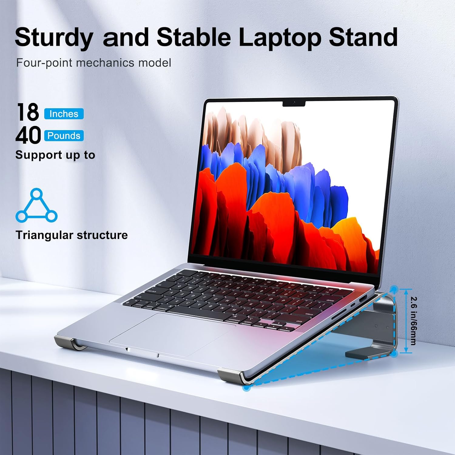 MOKURU Laptop Riser for Desk - Aluminum Ergonomic Computer Stand for Laptop Cooling - Compatible with MacBook Pro/Air, Dell, HP, Lenovo, 10-17.3'', Black thumbnail 3