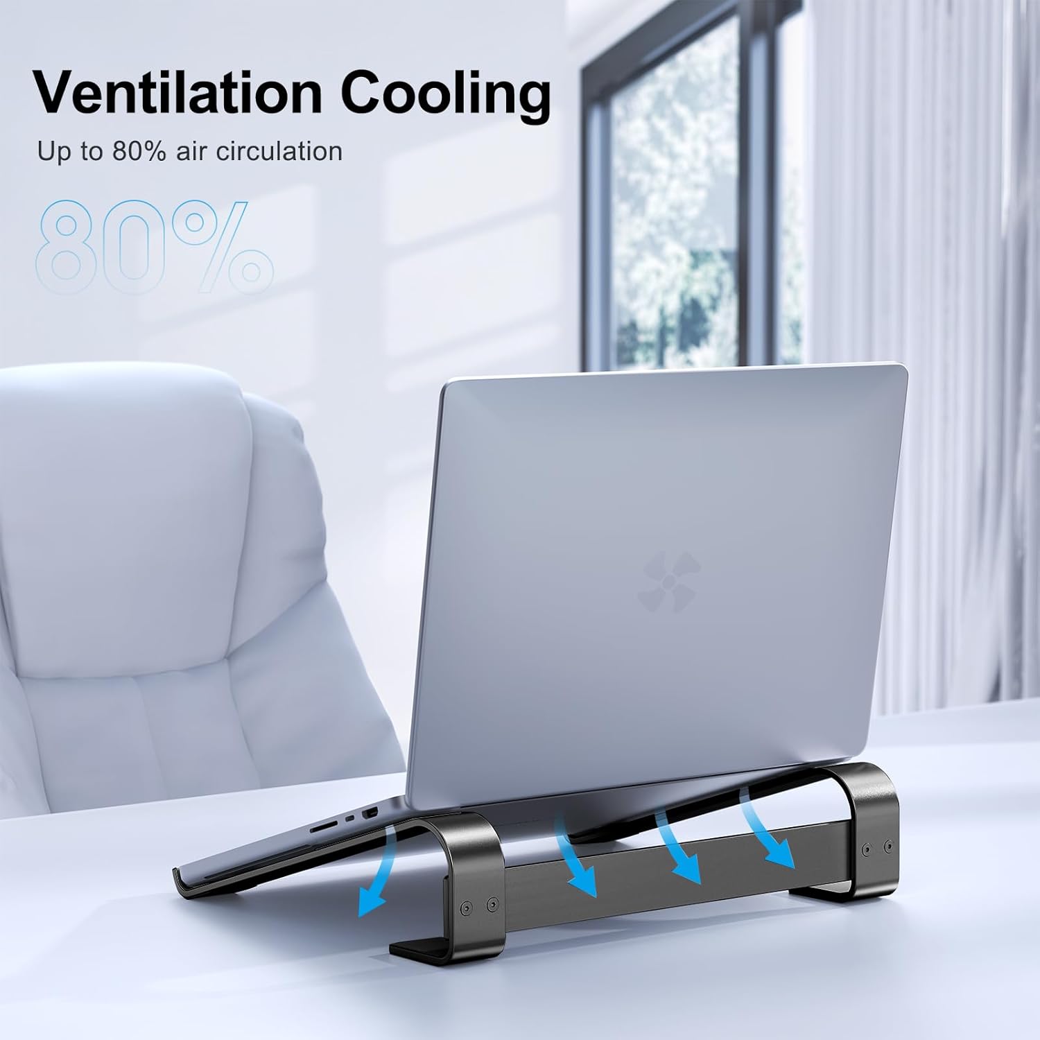 MOKURU Laptop Riser for Desk - Aluminum Ergonomic Computer Stand for Laptop Cooling - Compatible with MacBook Pro/Air, Dell, HP, Lenovo, 10-17.3'', Black thumbnail 4