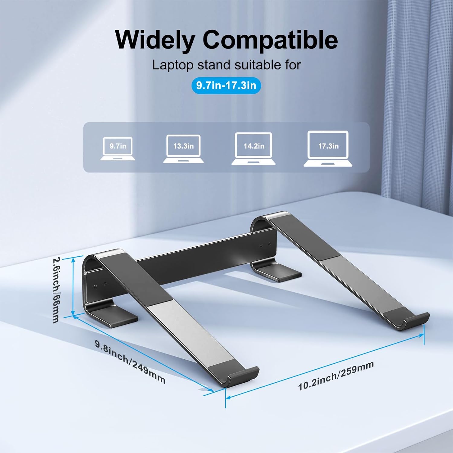 MOKURU Laptop Riser for Desk - Aluminum Ergonomic Computer Stand for Laptop Cooling - Compatible with MacBook Pro/Air, Dell, HP, Lenovo, 10-17.3'', Black thumbnail 5