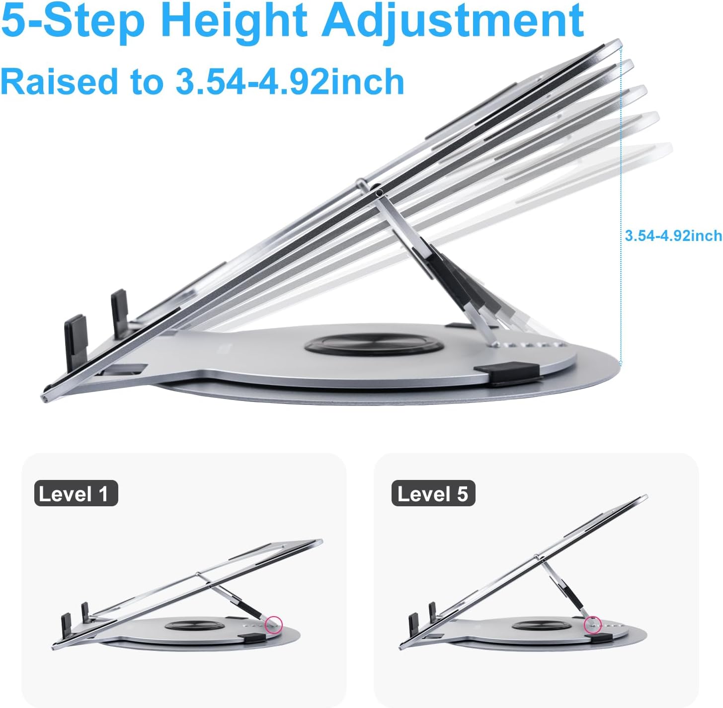 MOSISO Laptop Stand for Desk, Adjustable Aluminum Alloy Computer Stand | with 360 Degree Rotating Base, Ergonomic Keyboard Riser Kickstand for Collaborative Work, Compatible with A thumbnail 4