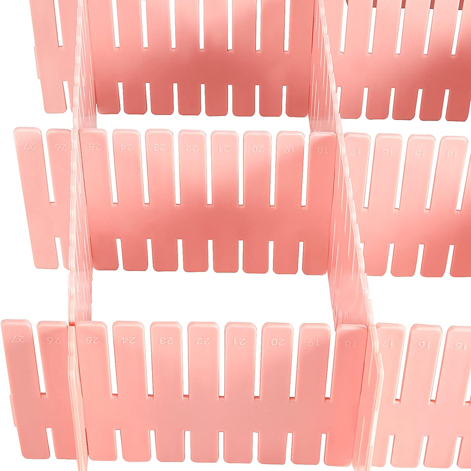 MUKCHAP 72 Pieces 12.6 Inch DIY Drawer Dividers Organizer, Plastic Grid Drawer Dividers, Plastic Adjustable Drawer Dividers Separator for Sock, Underwear, Scarf, 36 White, 36 Pink