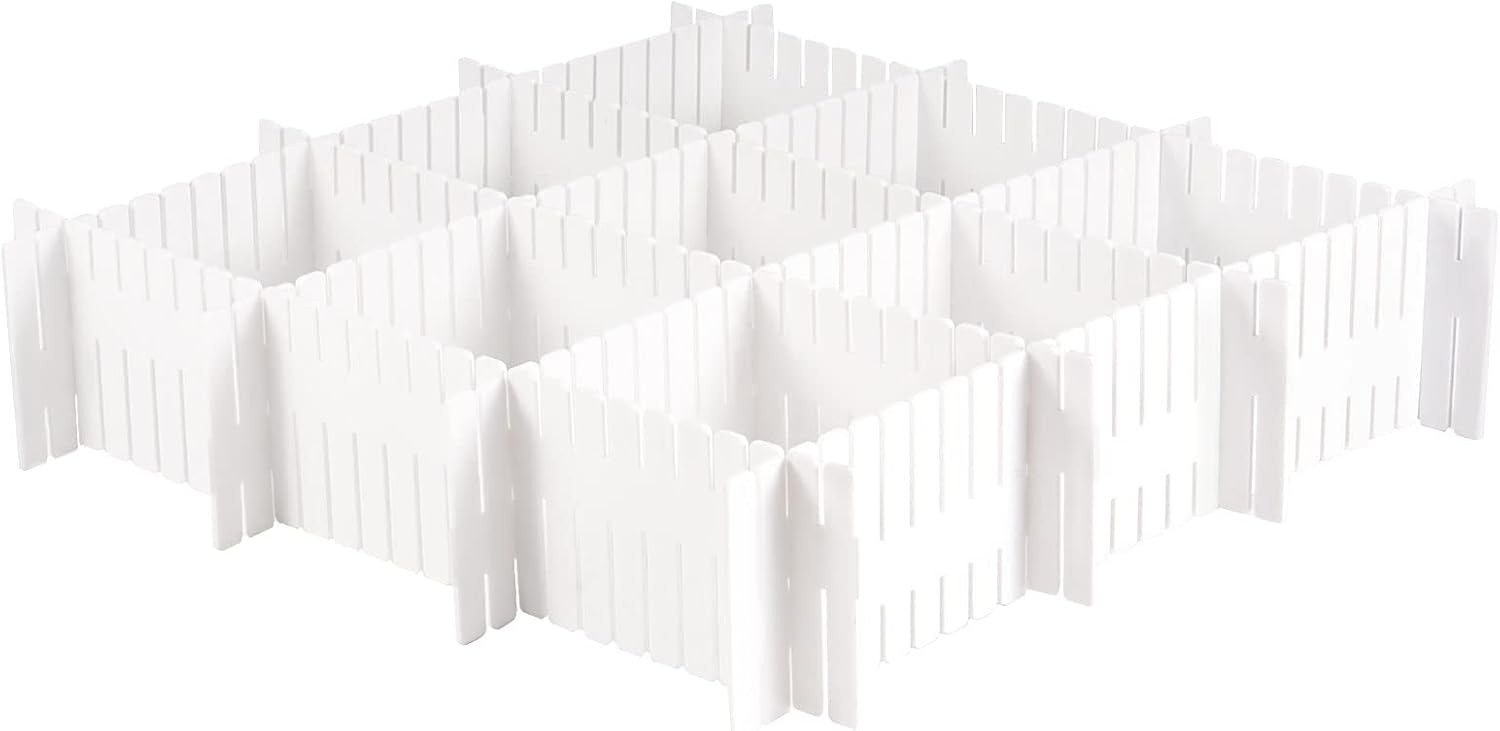 MUKCHAP 72 Pieces 12.6 Inch DIY Drawer Dividers Organizer, Plastic Grid Drawer Dividers, Plastic Adjustable Drawer Dividers Separator for Sock, Underwear, Scarf, 36 White, 36 Pink