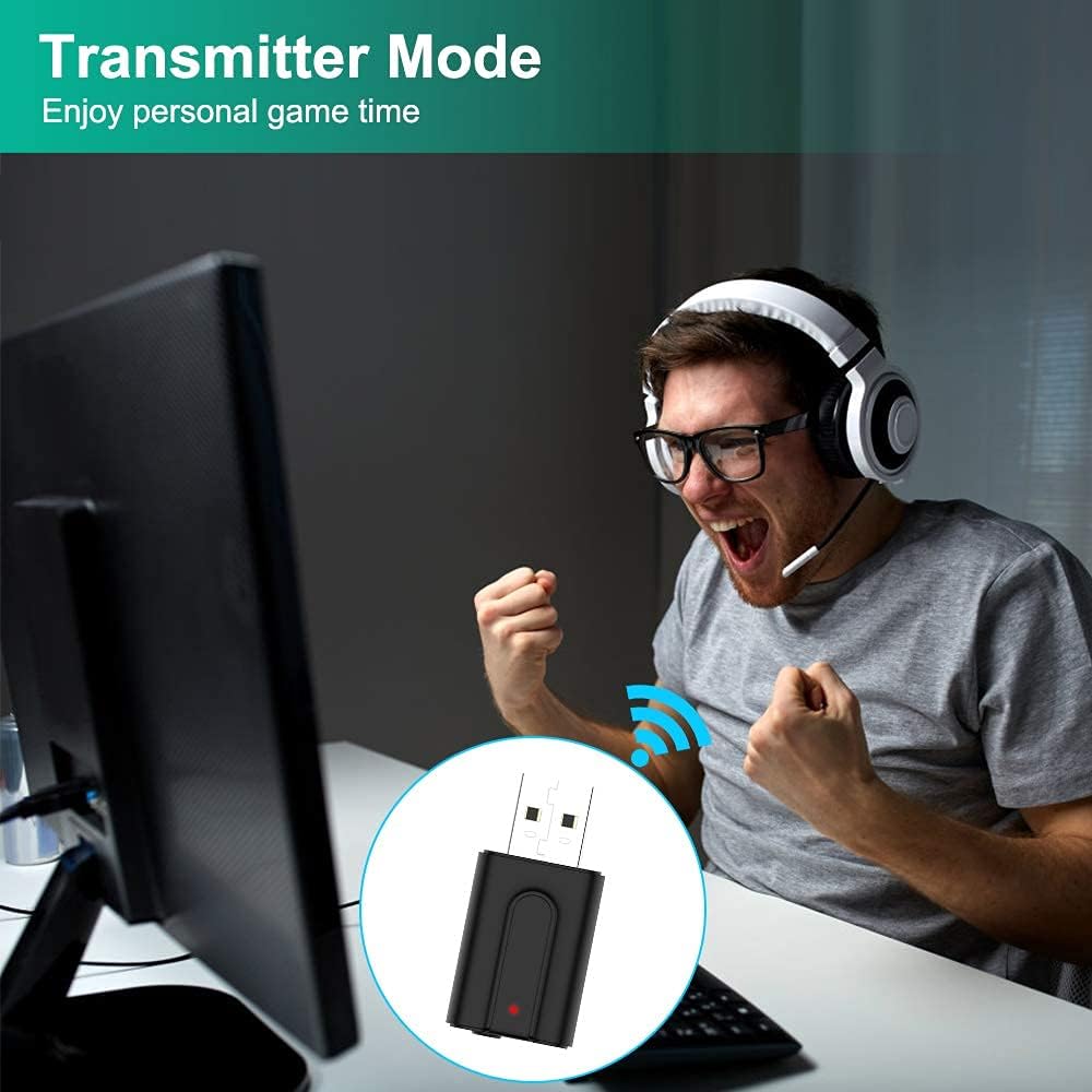 Bluetooth 5.0 Transmitter Receiver, NETVIP 2-in-1 Wireless 3.5mm Audio Adapter for TV Car PC Home Audio System, Bluetooth Aux Adapter with Low Latency, Bluetooth Audio Transmitter