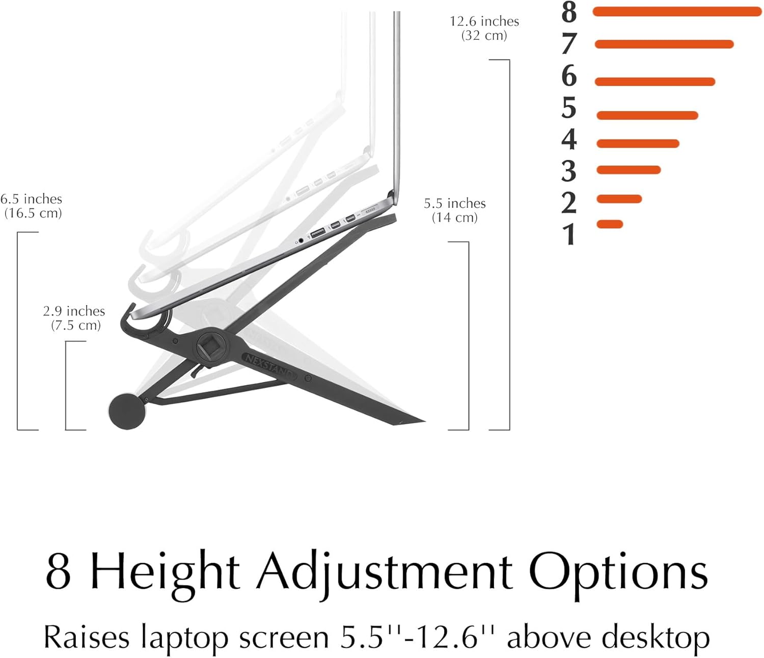 NEXSTAND K2 Laptop Stand for Desk, 8-Levels Adjustable Height Ergonomic Laptop Riser, Ventilated Computer Stand Holder Compatible with MacBook Air Pro, Dell, 10-17” Laptops thumbnail 4