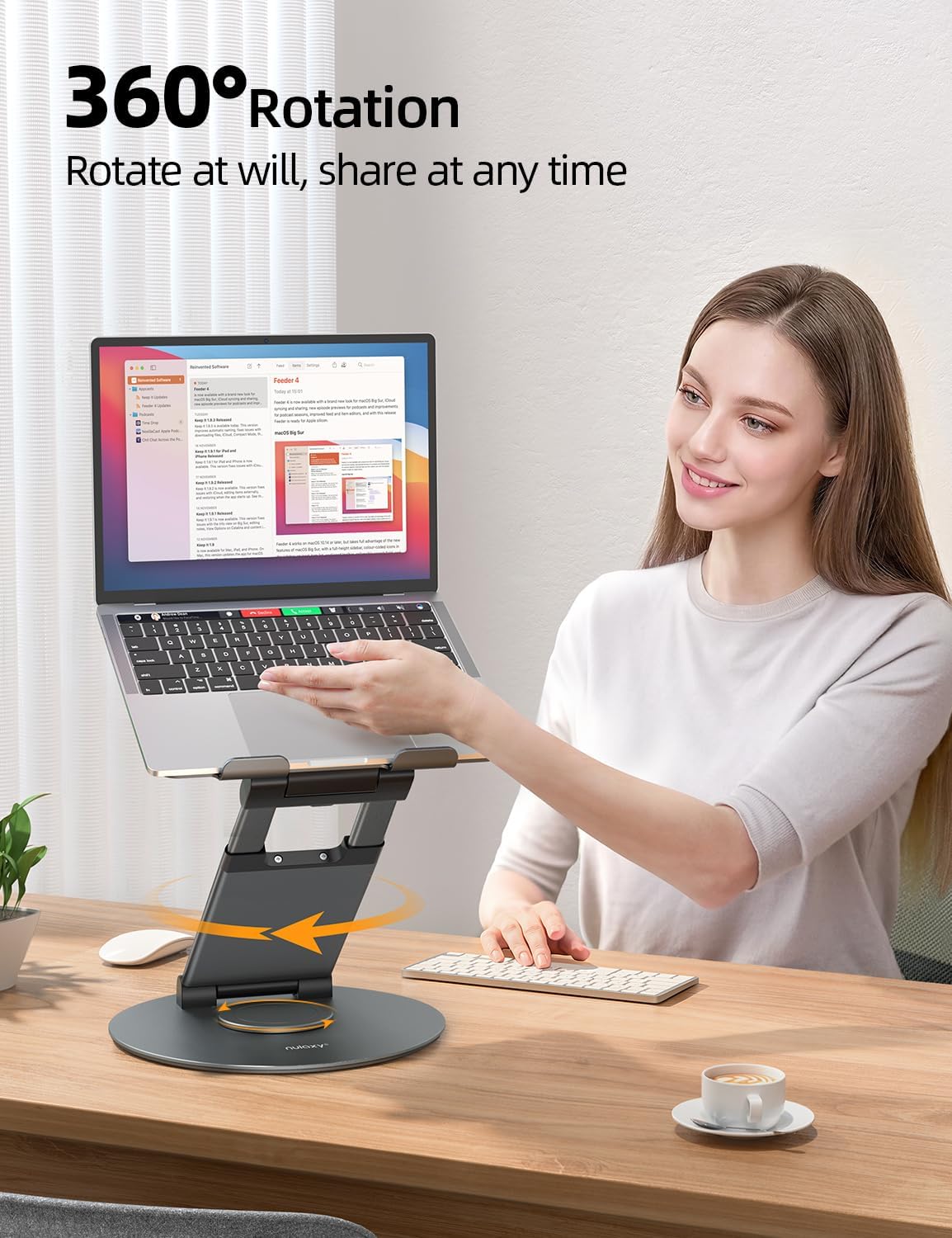 Nulaxy Telescopic 360 Rotating Laptop Stand for Desk Adjustable Height Swivel Pull Out Design Ergonomic Laptop Riser Fits All 10-17" Laptops Computer MacBook, Grey thumbnail 2