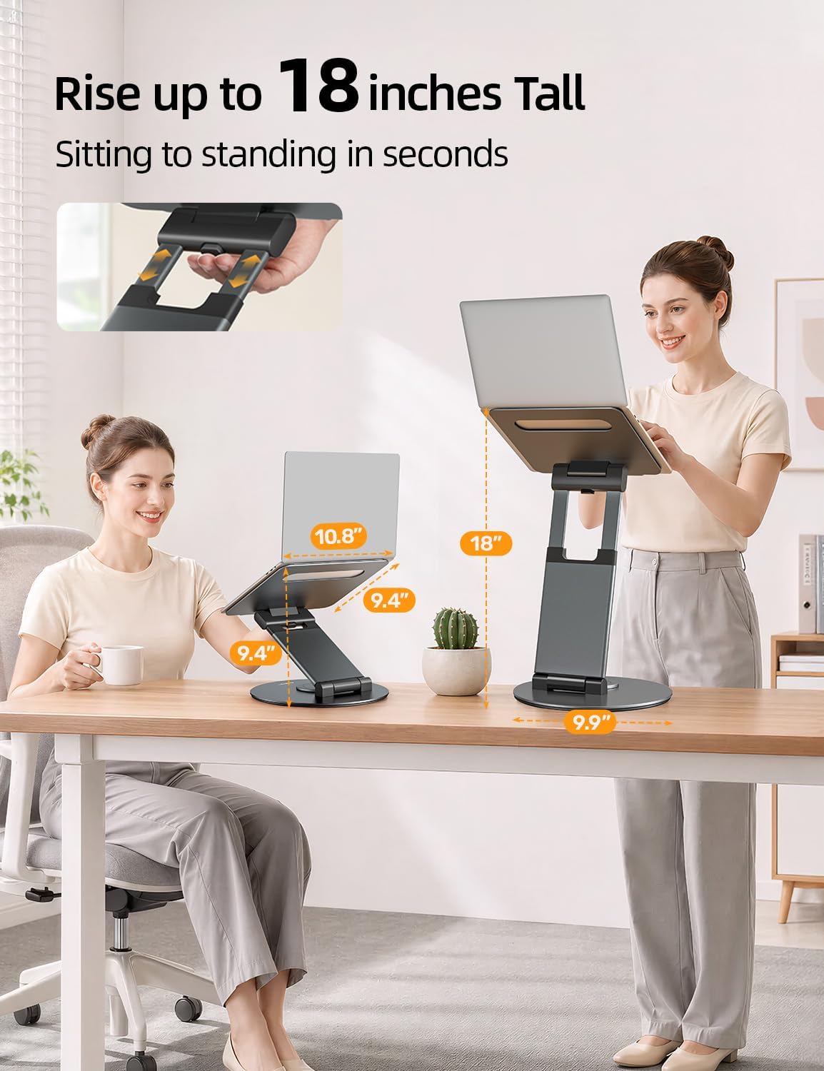 Nulaxy Telescopic 360 Rotating Laptop Stand for Desk Adjustable Height Swivel Pull Out Design Ergonomic Laptop Riser Fits All 10-17" Laptops Computer MacBook, Grey thumbnail 3