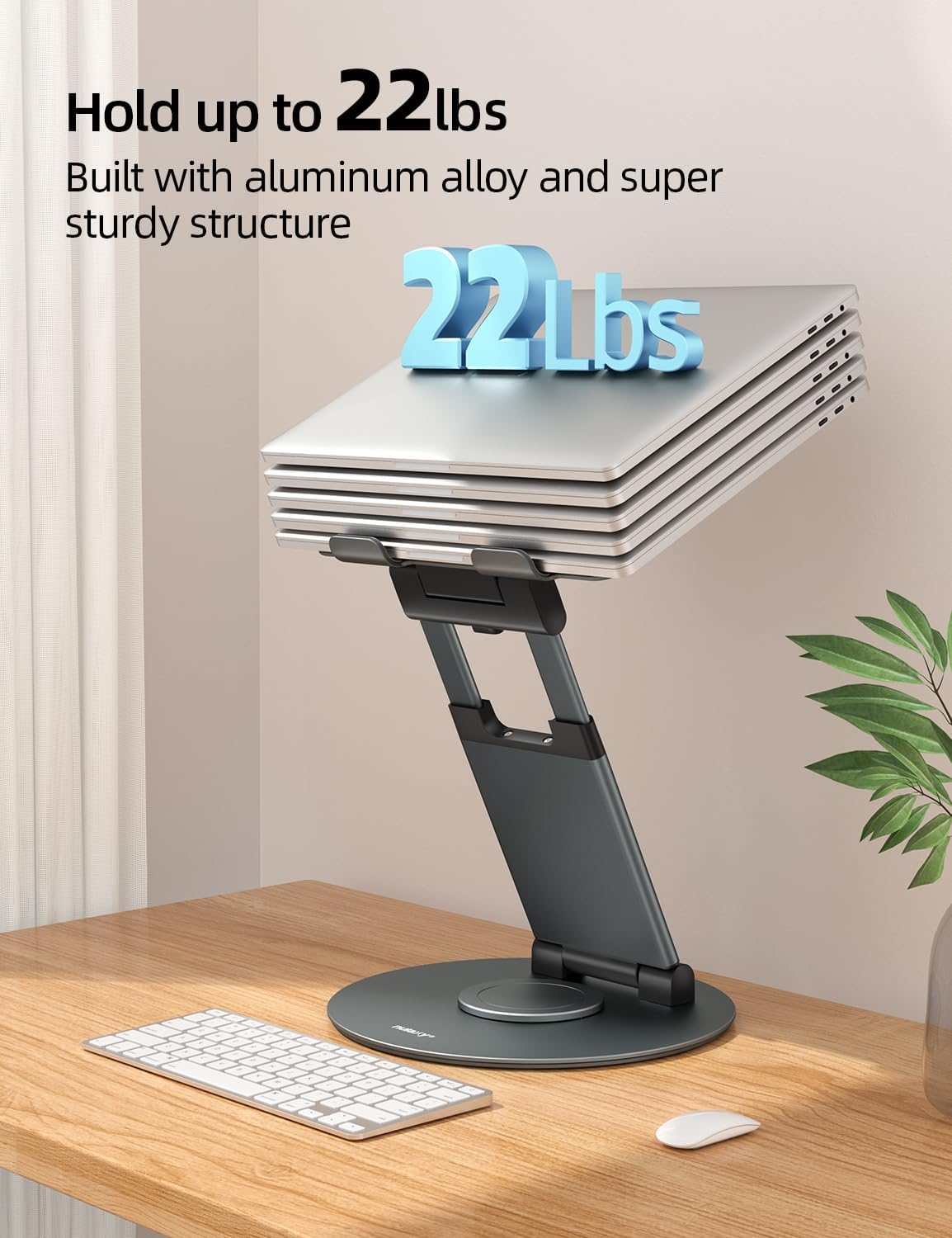 Nulaxy Telescopic 360 Rotating Laptop Stand for Desk Adjustable Height Swivel Pull Out Design Ergonomic Laptop Riser Fits All 10-17" Laptops Computer MacBook, Grey thumbnail 5
