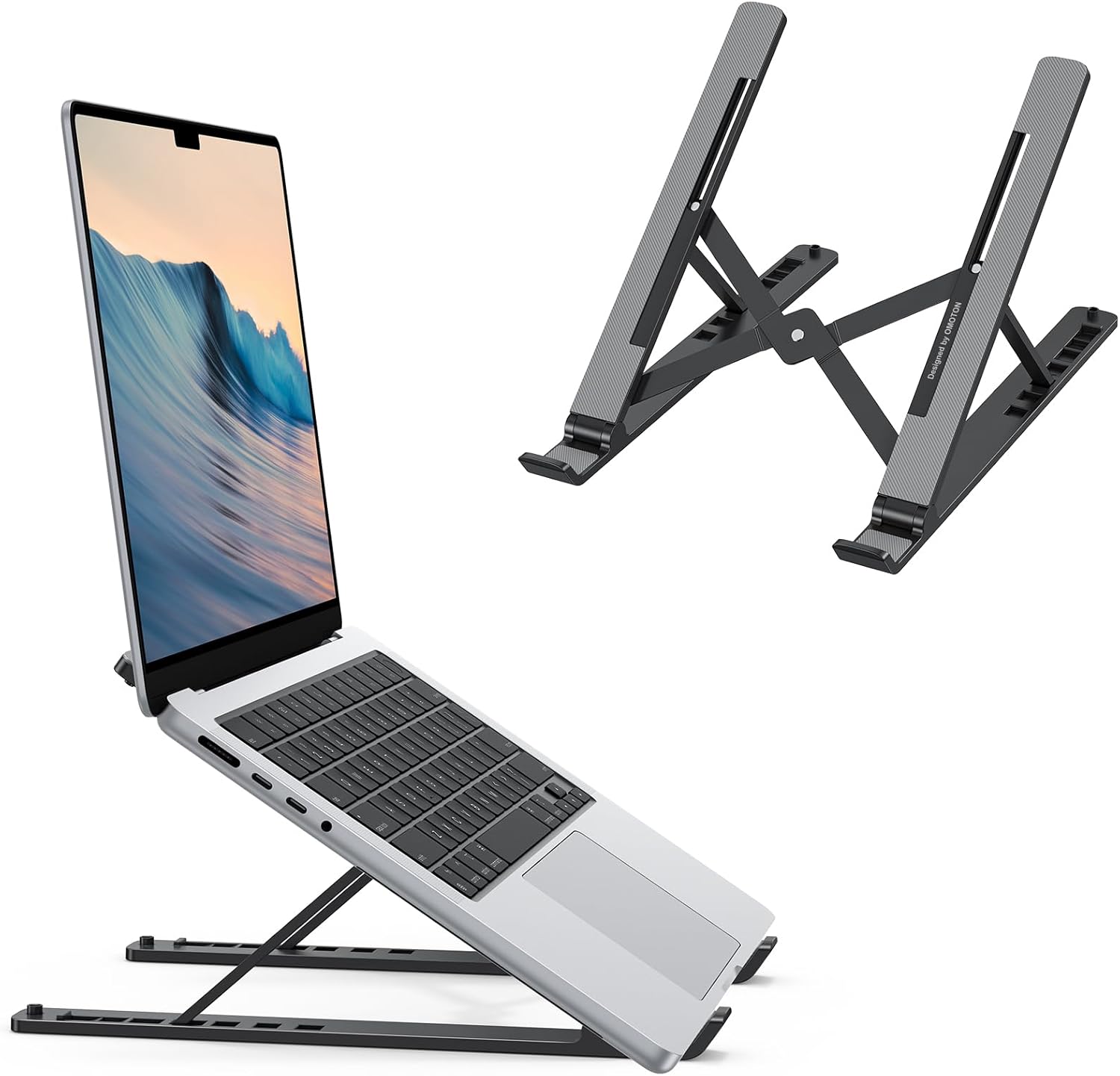Laptop Stand, OMOTON Laptop Stand for Desk Ergonomic 7-Levels Angles Adjustable Computer Stand, Portable ABS Laptop Riser Holder Compatible with All Laptops and iPad（10-15.6"） (Bla thumbnail 1
