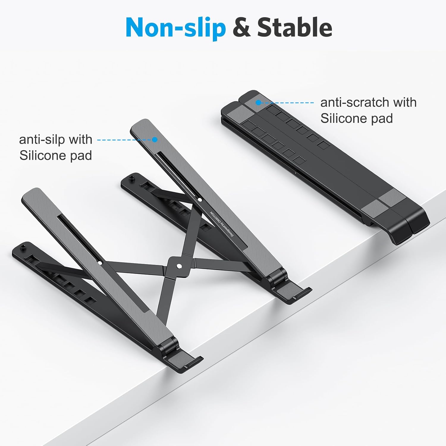 Laptop Stand, OMOTON Laptop Stand for Desk Ergonomic 7-Levels Angles Adjustable Computer Stand, Portable ABS Laptop Riser Holder Compatible with All Laptops and iPad（10-15.6"） (Bla thumbnail 2