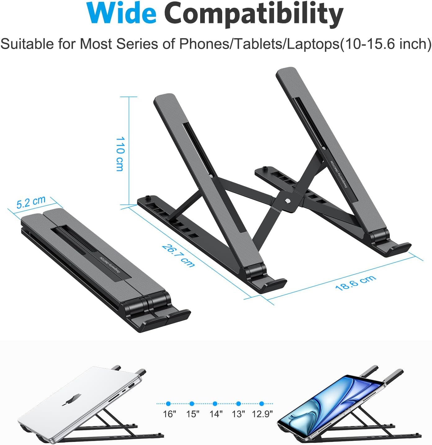Laptop Stand, OMOTON Laptop Stand for Desk Ergonomic 7-Levels Angles Adjustable Computer Stand, Portable ABS Laptop Riser Holder Compatible with All Laptops and iPad（10-15.6"） (Bla thumbnail 4