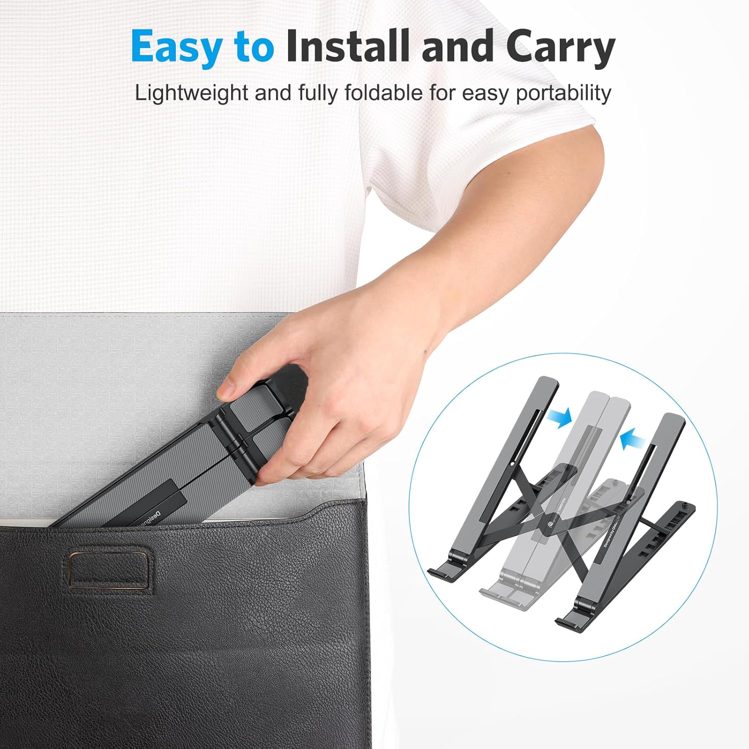 Laptop Stand, OMOTON Laptop Stand for Desk Ergonomic 7-Levels Angles Adjustable Computer Stand, Portable ABS Laptop Riser Holder Compatible with All Laptops and iPad（10-15.6"） (Bla thumbnail 5