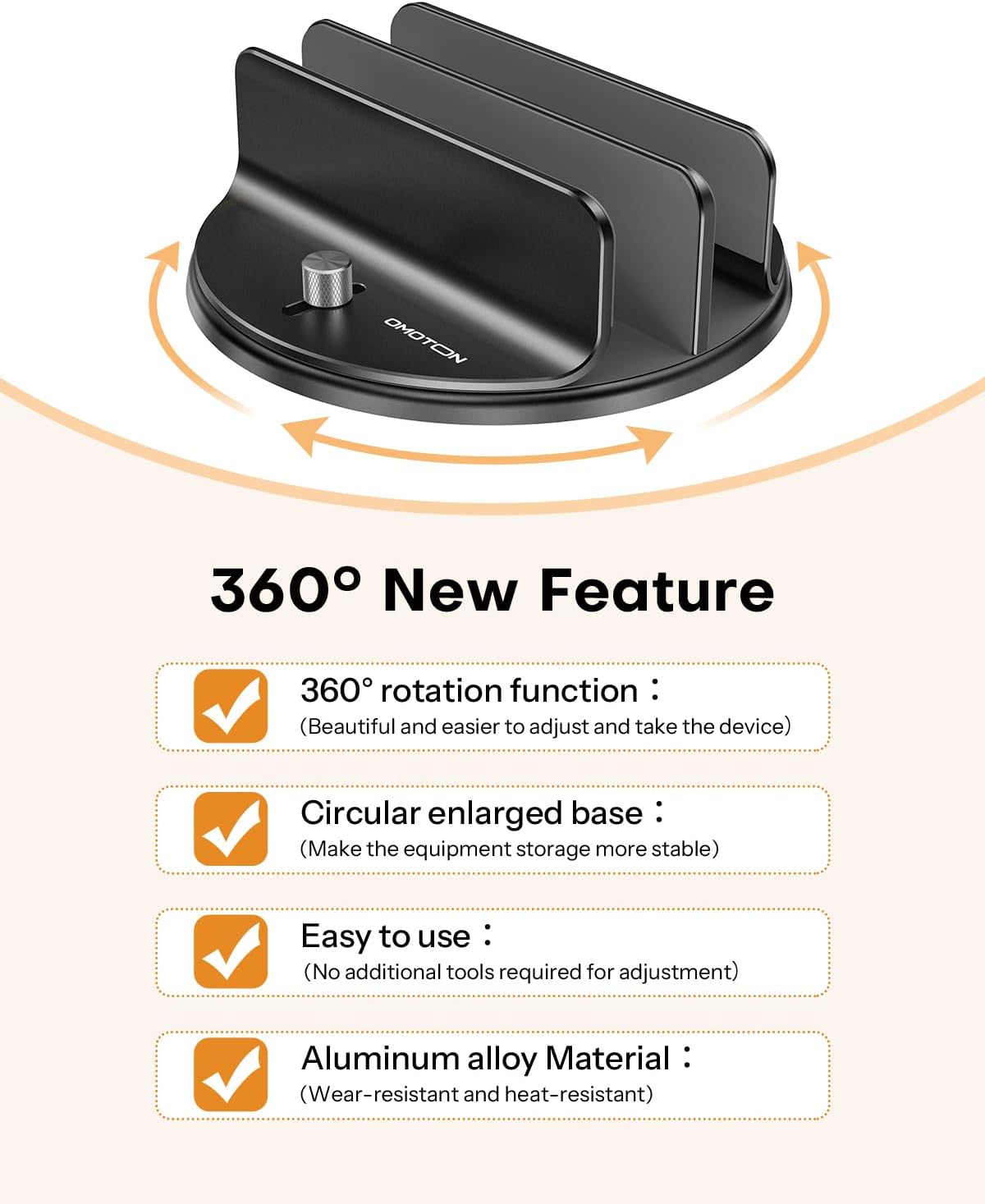 OMOTON 360° Rotating Vertical Laptop Stand Holder, Aluminum Dual-Slot Desk Organizer for MacBook & iPad, Sides Knob Adjustment (No Lost Screws), Holds Laptop, Tablet, Book & Keyboa thumbnail 2