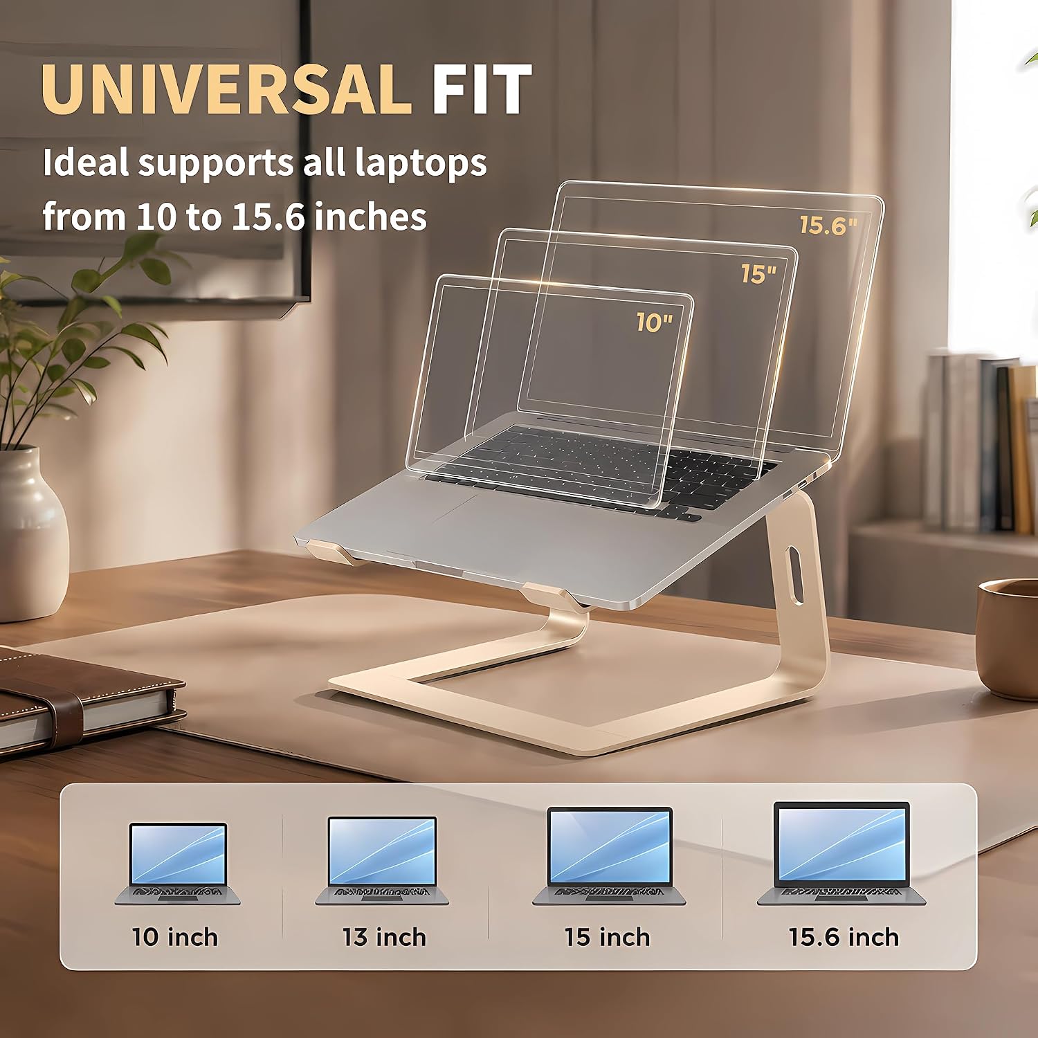Orionstar Laptop Stand Aluminum Laptop Riser Compatible with Apple Mac MacBook Air Pro 10 to 15.6 Inch Notebook Computer, Ergonomic Elevator Holder (Glod)