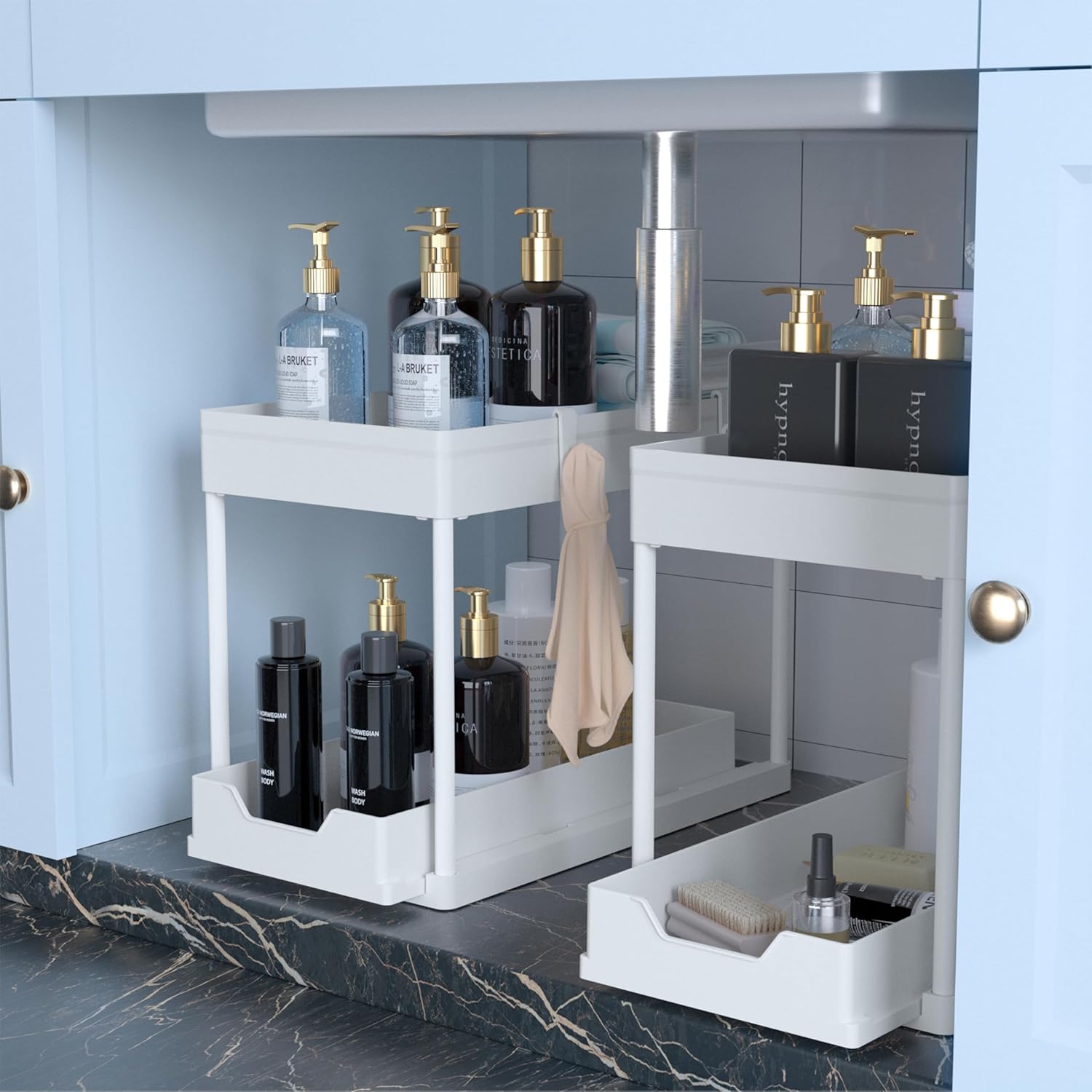 2-PACK Under Sink Organizers|Pull Out Cabinet Organizer|2 Tier Slide Out Sink Shelf Cabinet Storage Shelves For Under Kitchen Bathroom Sink Organizers and Storage.