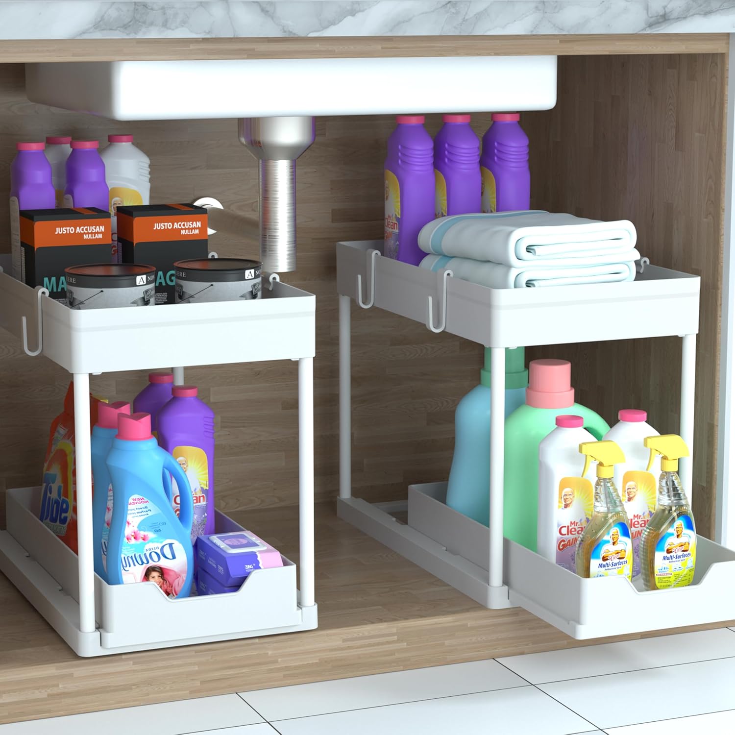 2-PACK Under Sink Organizers|Pull Out Cabinet Organizer|2 Tier Slide Out Sink Shelf Cabinet Storage Shelves For Under Kitchen Bathroom Sink Organizers and Storage.