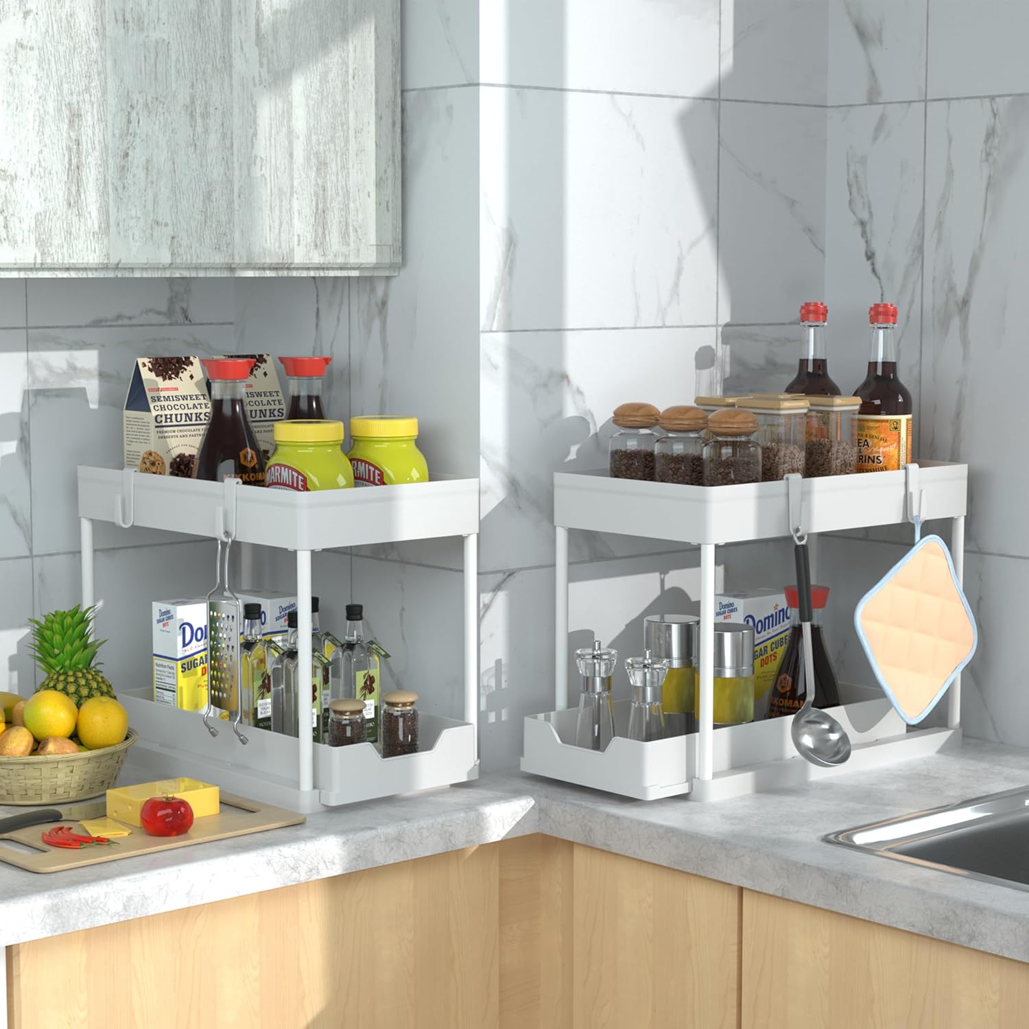 2-PACK Under Sink Organizers|Pull Out Cabinet Organizer|2 Tier Slide Out Sink Shelf Cabinet Storage Shelves For Under Kitchen Bathroom Sink Organizers and Storage.