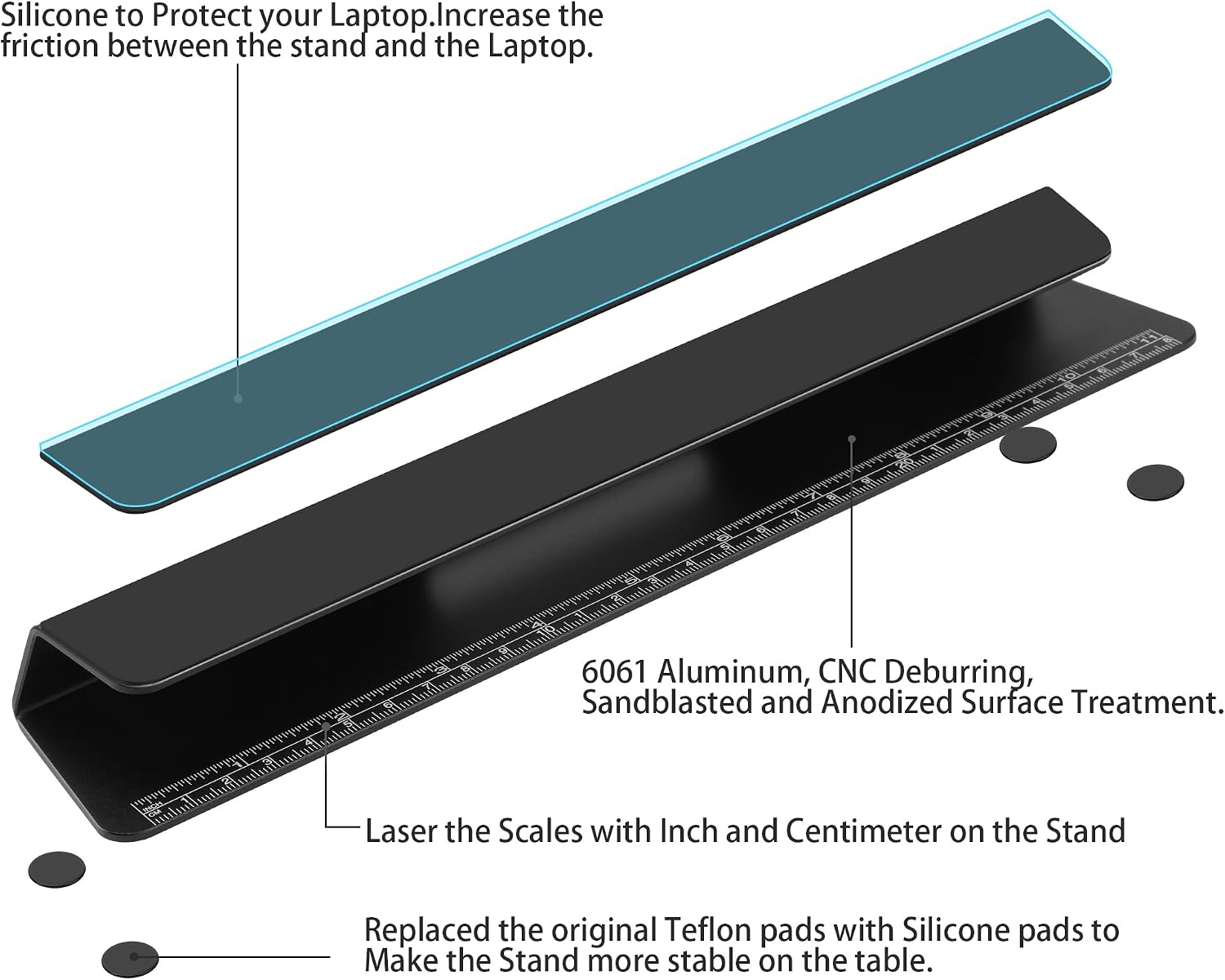 Laptop Cooling Stand Aluminium- Improved Cooling, Ergonomics, Stability, and Versatility - Compatible with MacBook and All Laptop, with Ruler thumbnail 5