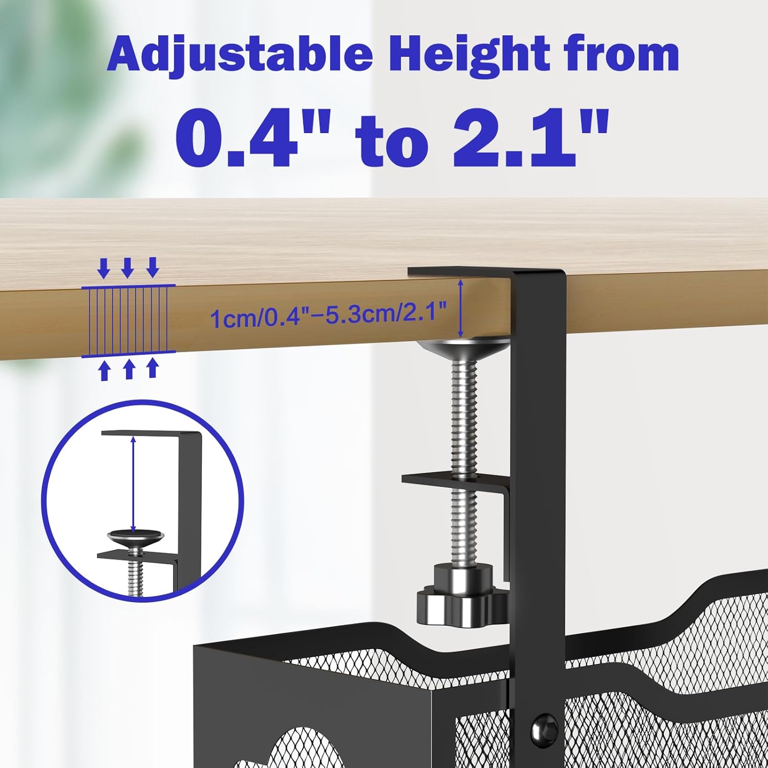 Punmoy Cable Management Under Desk 25.12", Extra Large Desk Cable Organizer No Drill for Home, Wire Management Tray with Adjustable Clamps for Office, Black