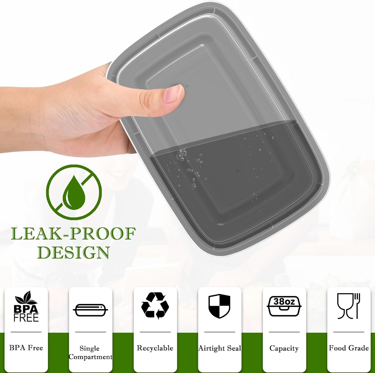 Meal Prep Containers Reusable 38oz - Food Containers with Lids 50 Pack, Disposable to Go Containers, Leakproof Food Prep Containers, Stackable, Takeout, BPA-Free, Microwave/Freezer