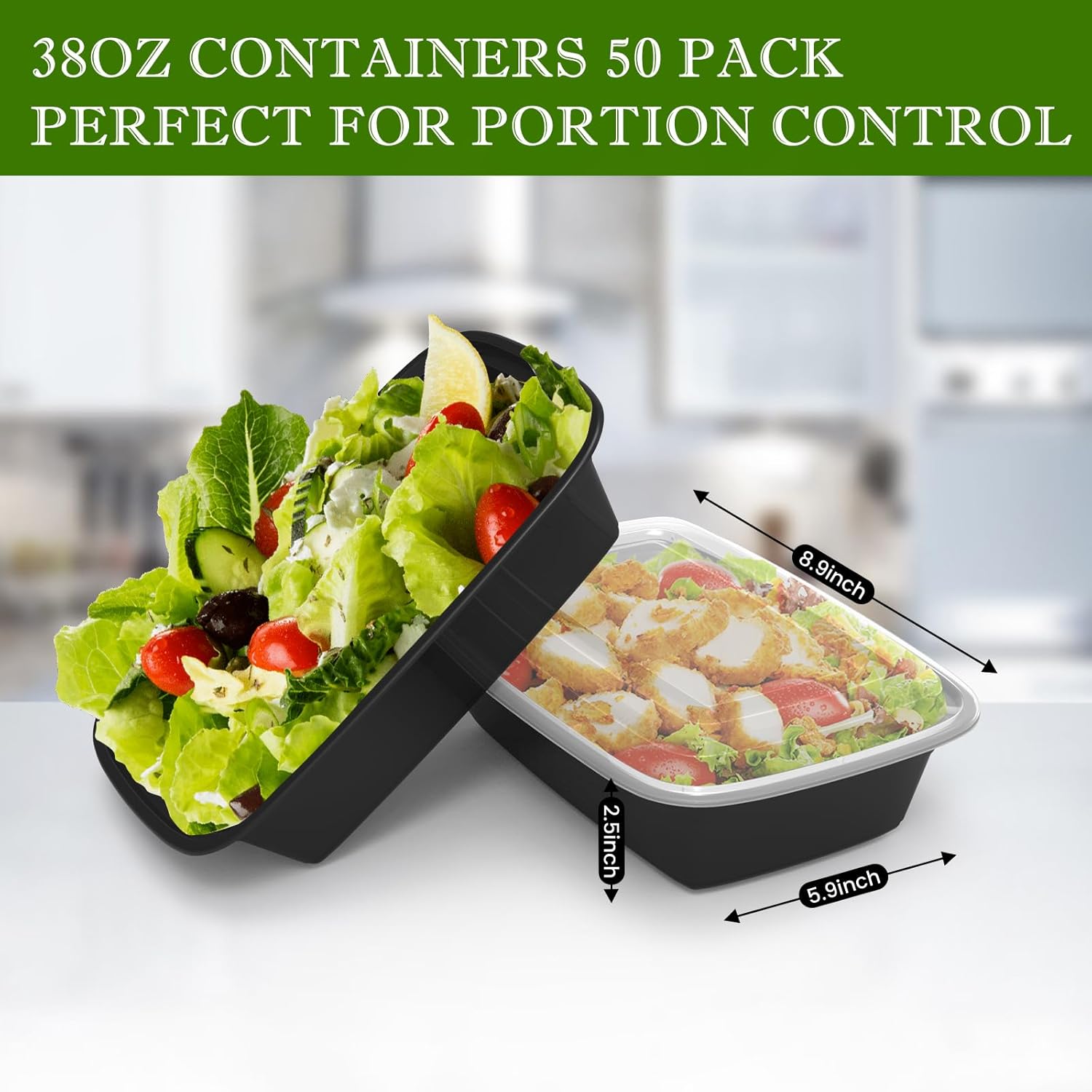 Meal Prep Containers Reusable 38oz - Food Containers with Lids 50 Pack, Disposable to Go Containers, Leakproof Food Prep Containers, Stackable, Takeout, BPA-Free, Microwave/Freezer