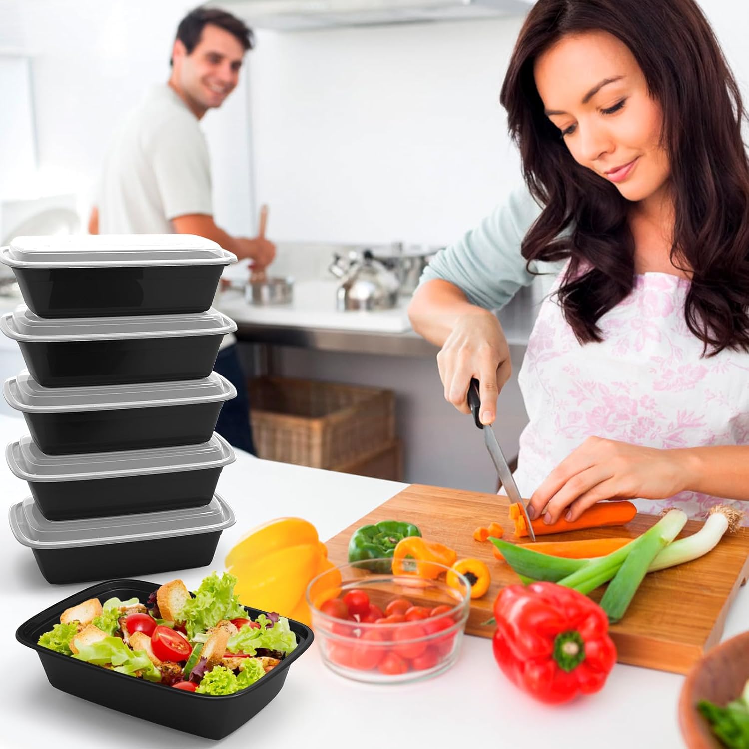 Meal Prep Containers Reusable 38oz - Food Containers with Lids 50 Pack, Disposable to Go Containers, Leakproof Food Prep Containers, Stackable, Takeout, BPA-Free, Microwave/Freezer