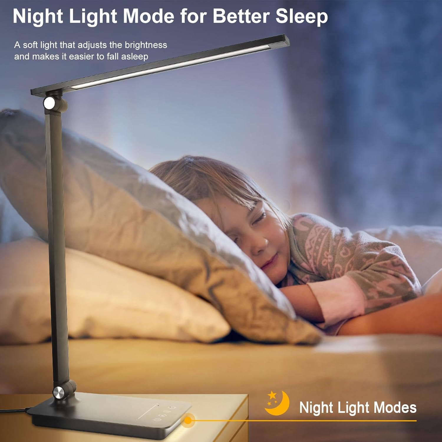 Semlos LED Desk Lamp with USB Charging Port, 25 Lighting Modes, Touch Control Light, 30/60 Min Auto Off Timer, Eye-Caring Night Light with Study Reading Mode, Bedside Table Lamp for Home Office Work