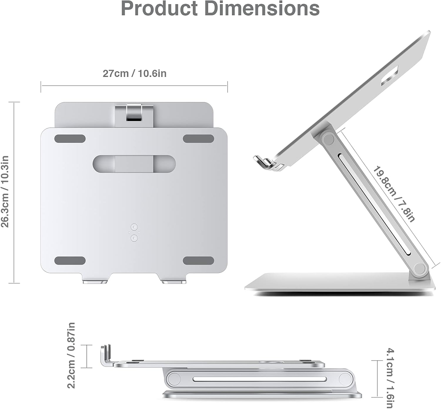 SHOPPINGALL Adjustable and Foldable Laptop Stand, Ergonomic and Portable Aluminum Laptop and Tablets Riser for Desk, Fits All Laptops and Notebooks and Tables up to 17 Inch - SA-LS thumbnail 2