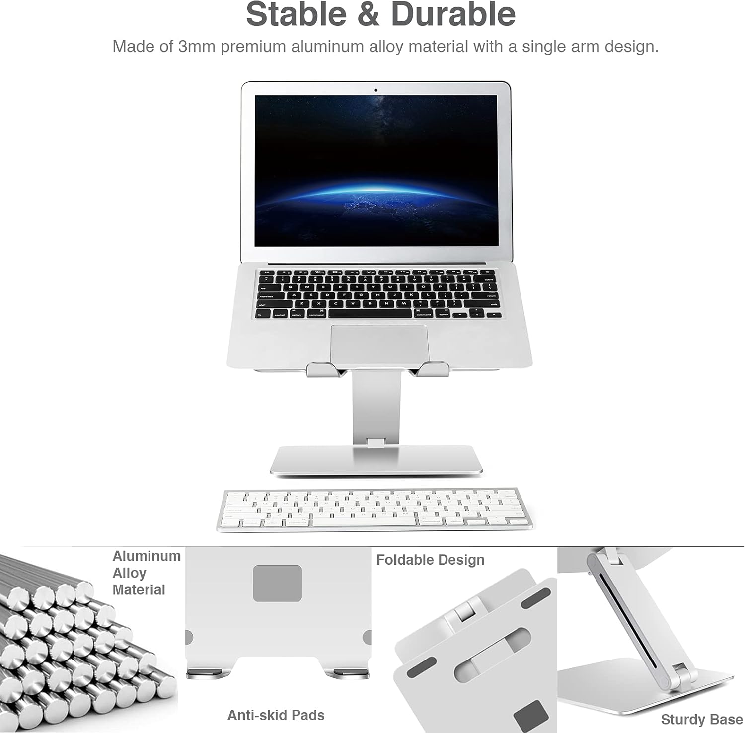 SHOPPINGALL Adjustable and Foldable Laptop Stand, Ergonomic and Portable Aluminum Laptop and Tablets Riser for Desk, Fits All Laptops and Notebooks and Tables up to 17 Inch - SA-LS thumbnail 3