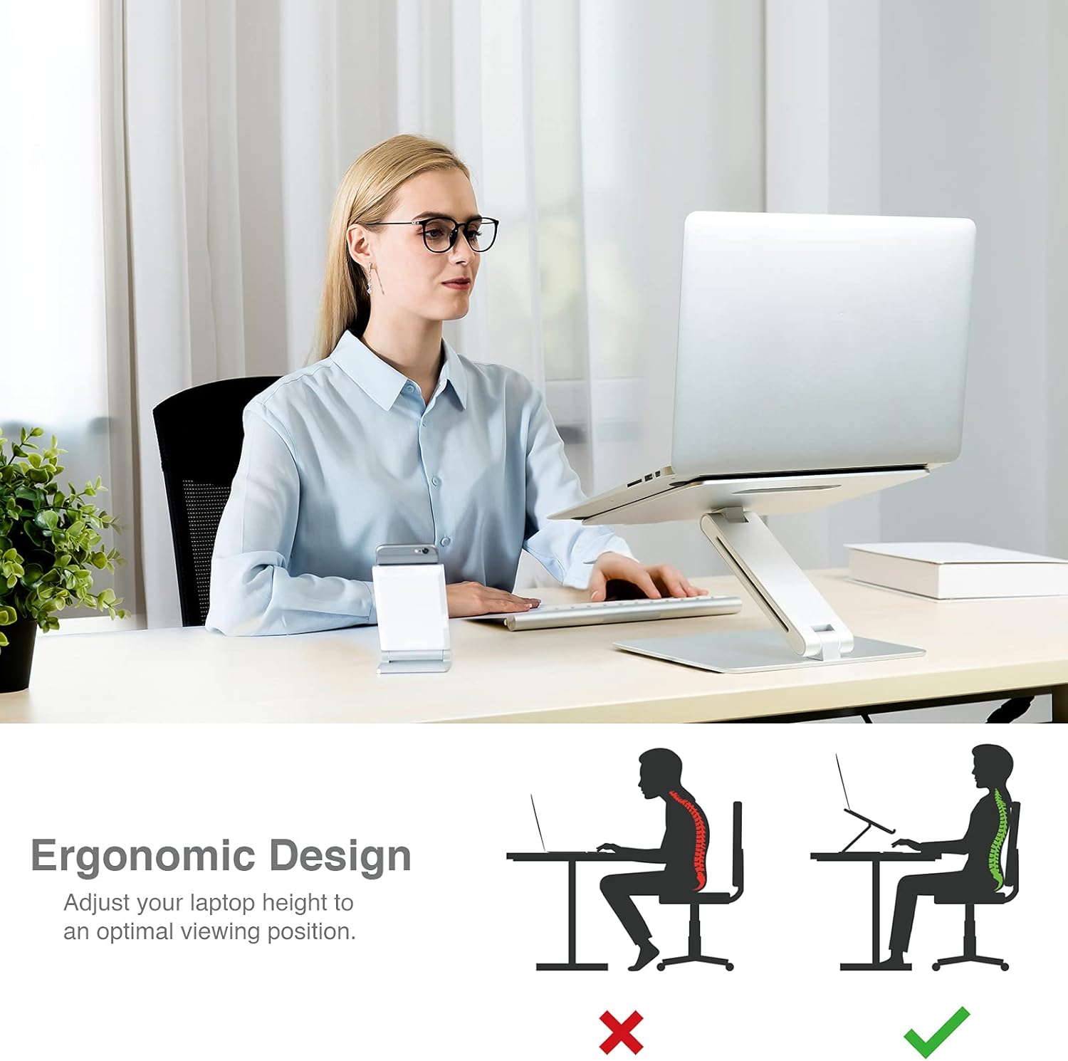SHOPPINGALL Adjustable and Foldable Laptop Stand, Ergonomic and Portable Aluminum Laptop and Tablets Riser for Desk, Fits All Laptops and Notebooks and Tables up to 17 Inch - SA-LS thumbnail 5