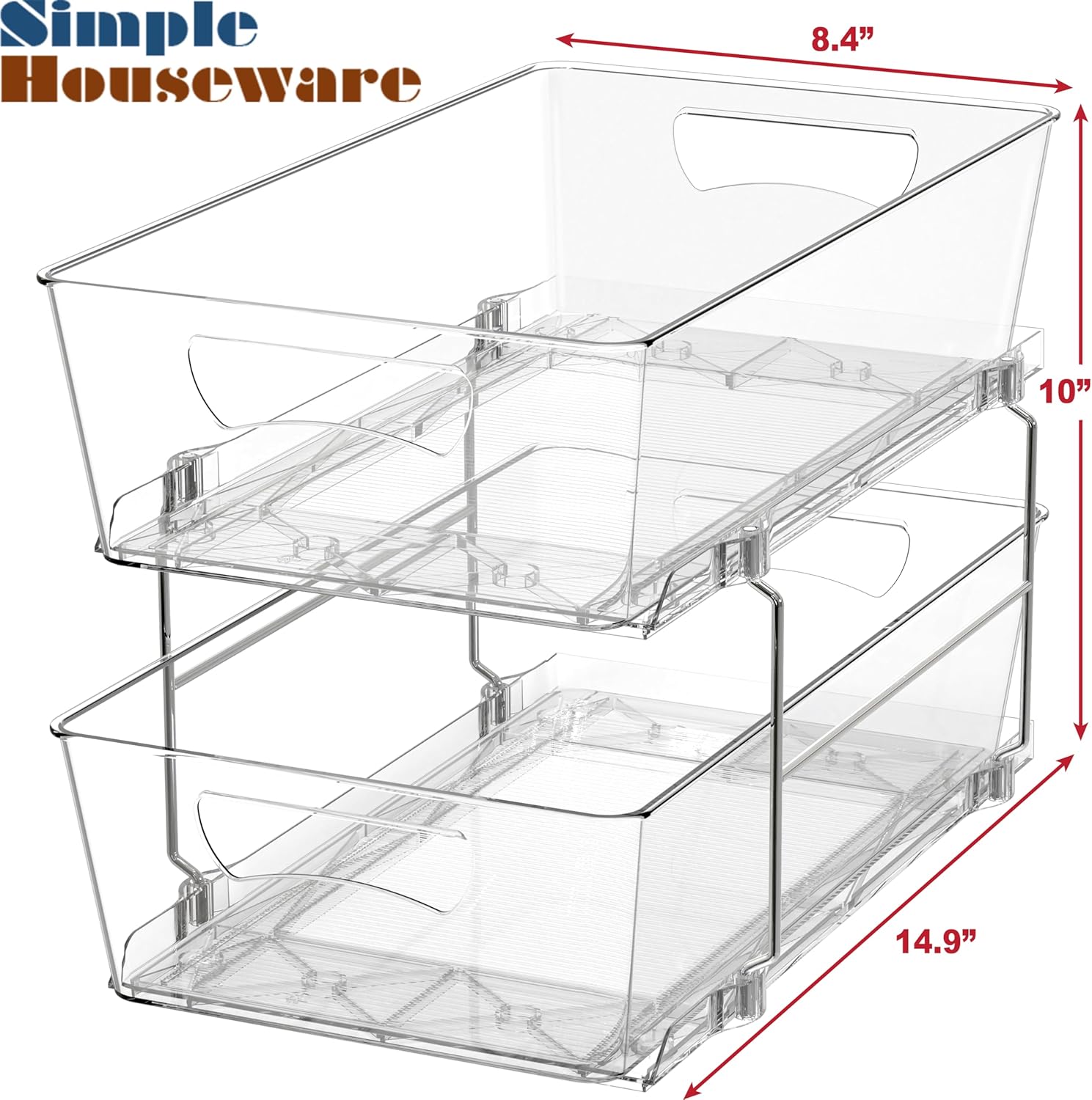 Simple Houseware 2 Tier Under Sink Organizer, Clear Sliding Pull-Out Drawers for Bathroom Storage, 1 Pack thumbnail 3